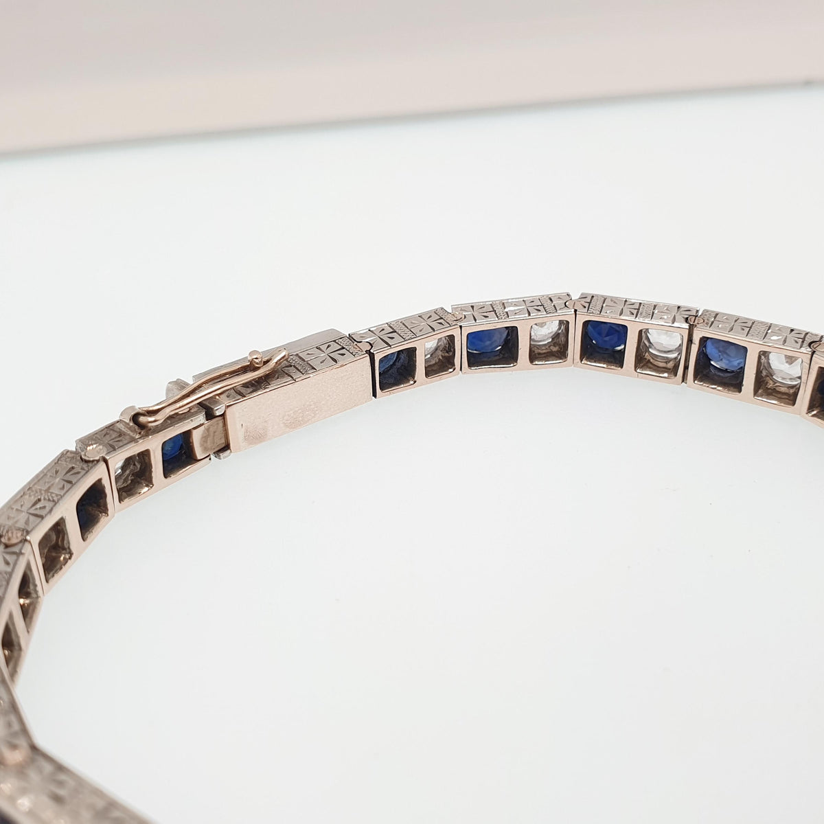 Antique Solid Silver Sapphire Line Bracelet Tennis Genuine Blue & White Gemstones Art Deco Tennis Link 1920s Vintage Jewelry Jewellery