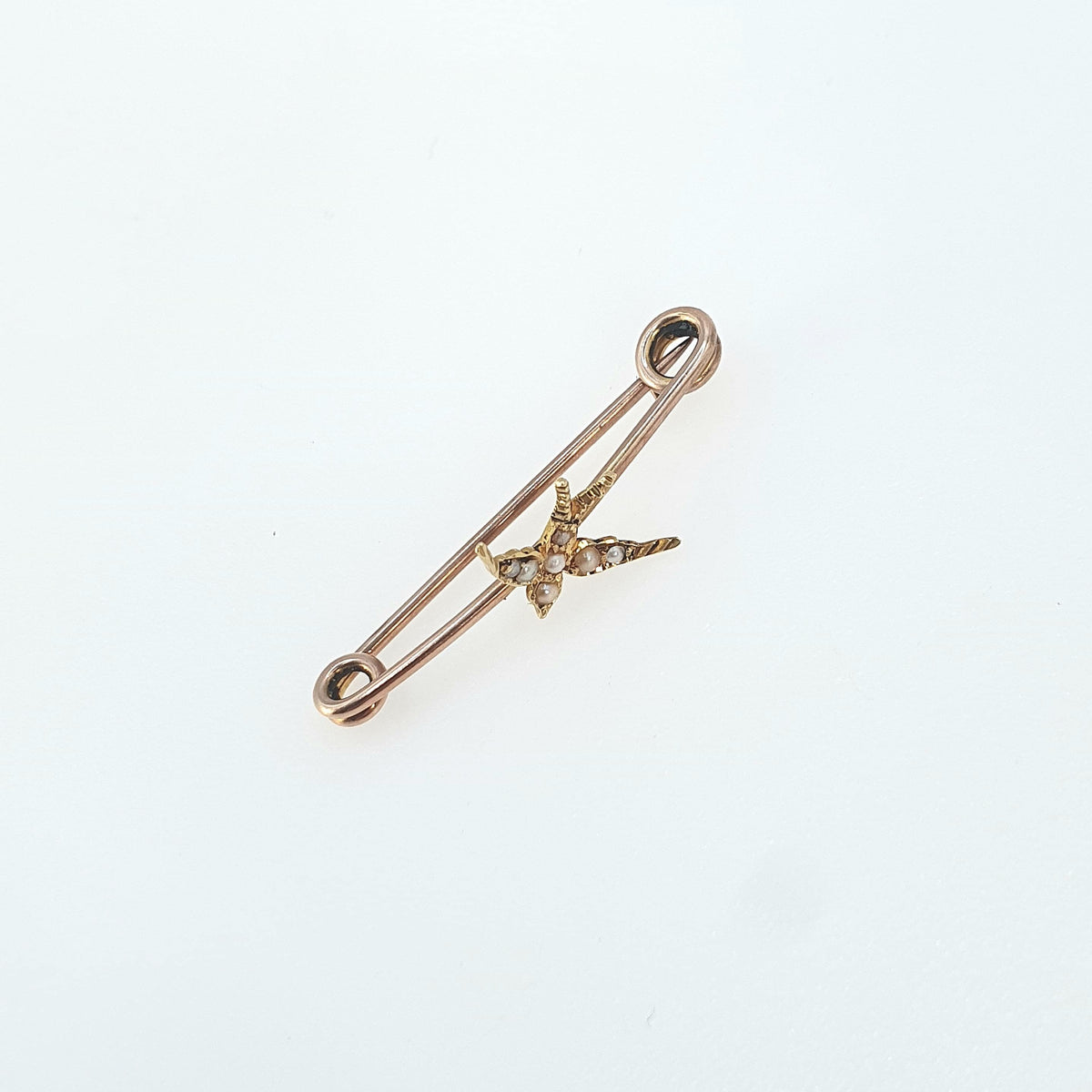 Antique Victorian 9ct Gold Seed Pearl Bird Brooch Swift Swallow Solid 9k 9kt Safety Pin Womens Vintage Jewelry Jewellery