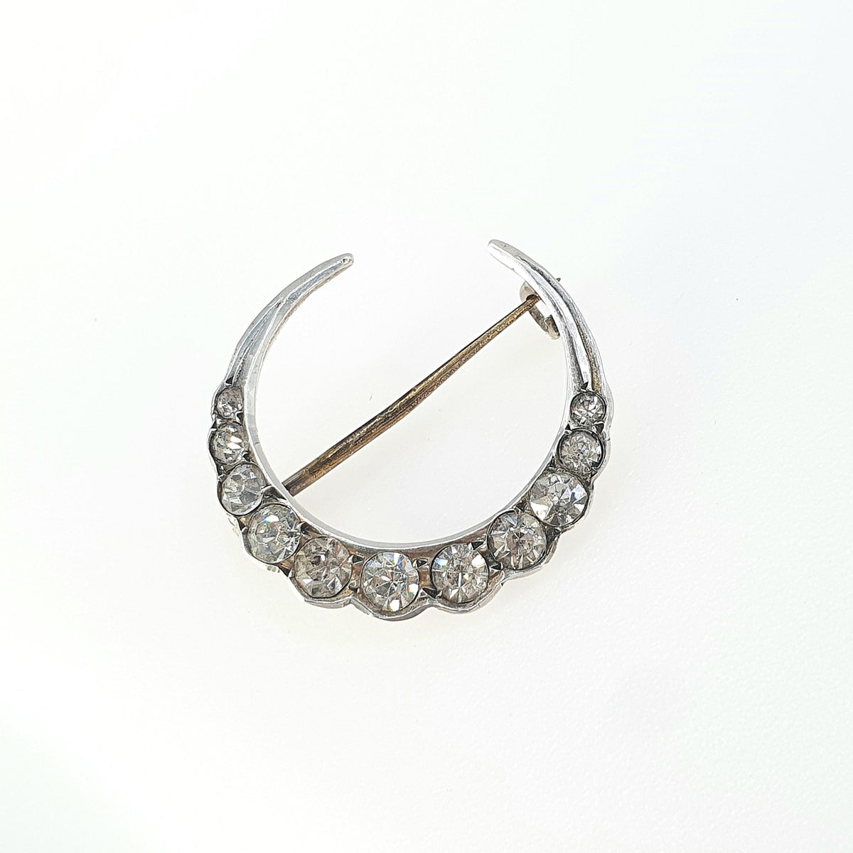 Antique Victorian Solid Silver Diamond Paste Crescent Moon Brooch Pin Celestial Vintage Womens Jewelry Jewellery