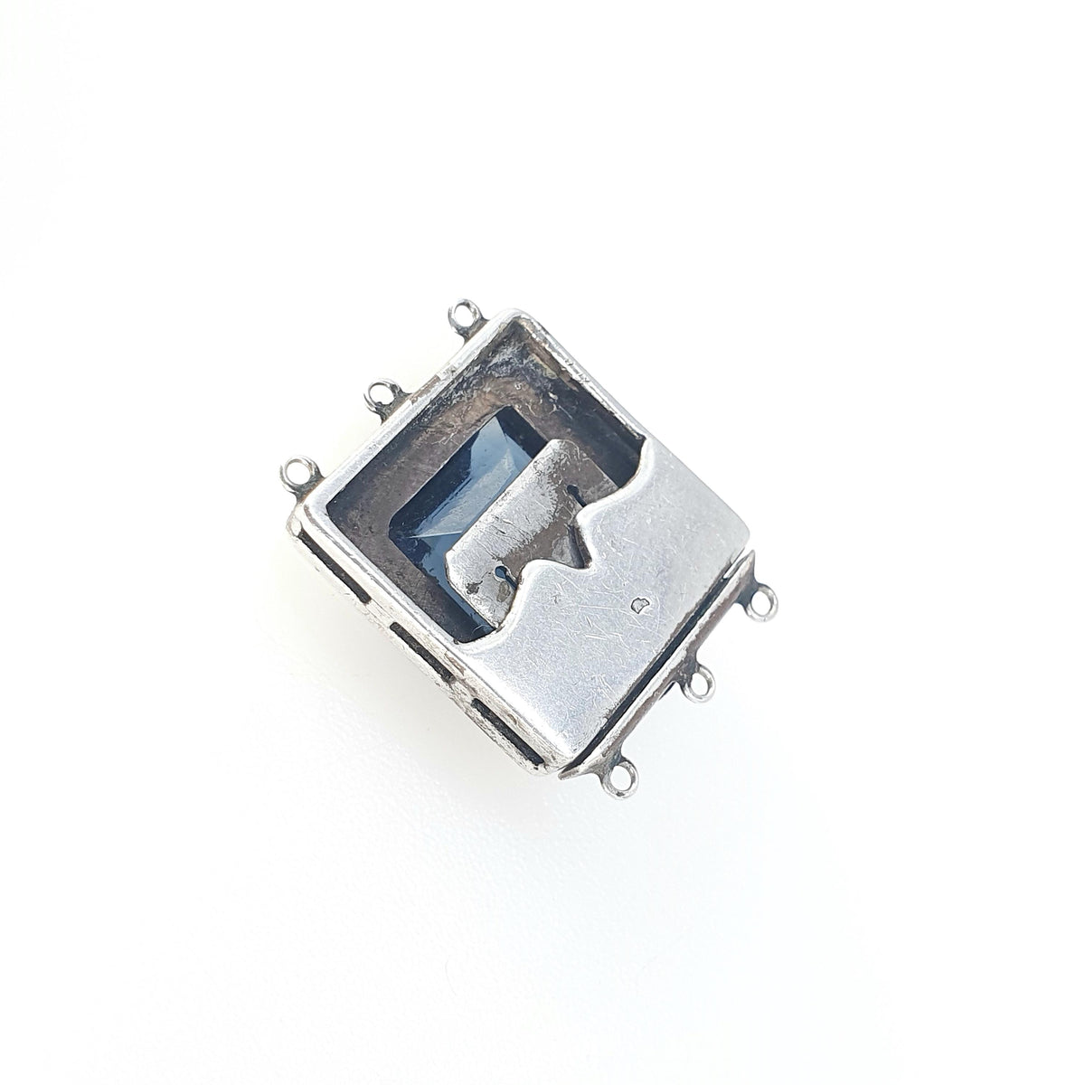 Antique Art Deco Solid Silver Sapphire & Diamond Paste Clasp Triple Three Strand Square Vintage Jewelry Jewellery Womens