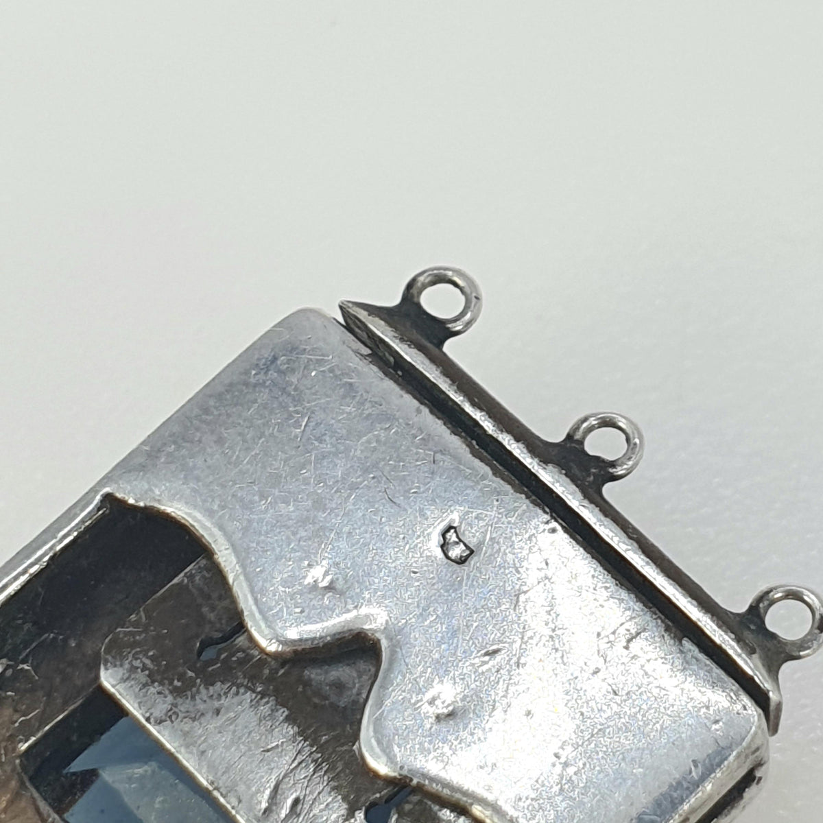 Antique Art Deco Solid Silver Sapphire & Diamond Paste Clasp Triple Three Strand Square Vintage Jewelry Jewellery Womens