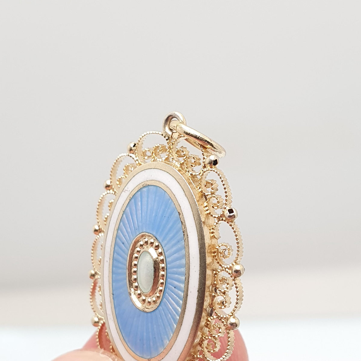 Antique Solid Silver MARIUS HAMMER Enamel Necklace Pendant White & Blue Champleve Gold Vermeil Scandinavian Vintage Jewellery Jewelry