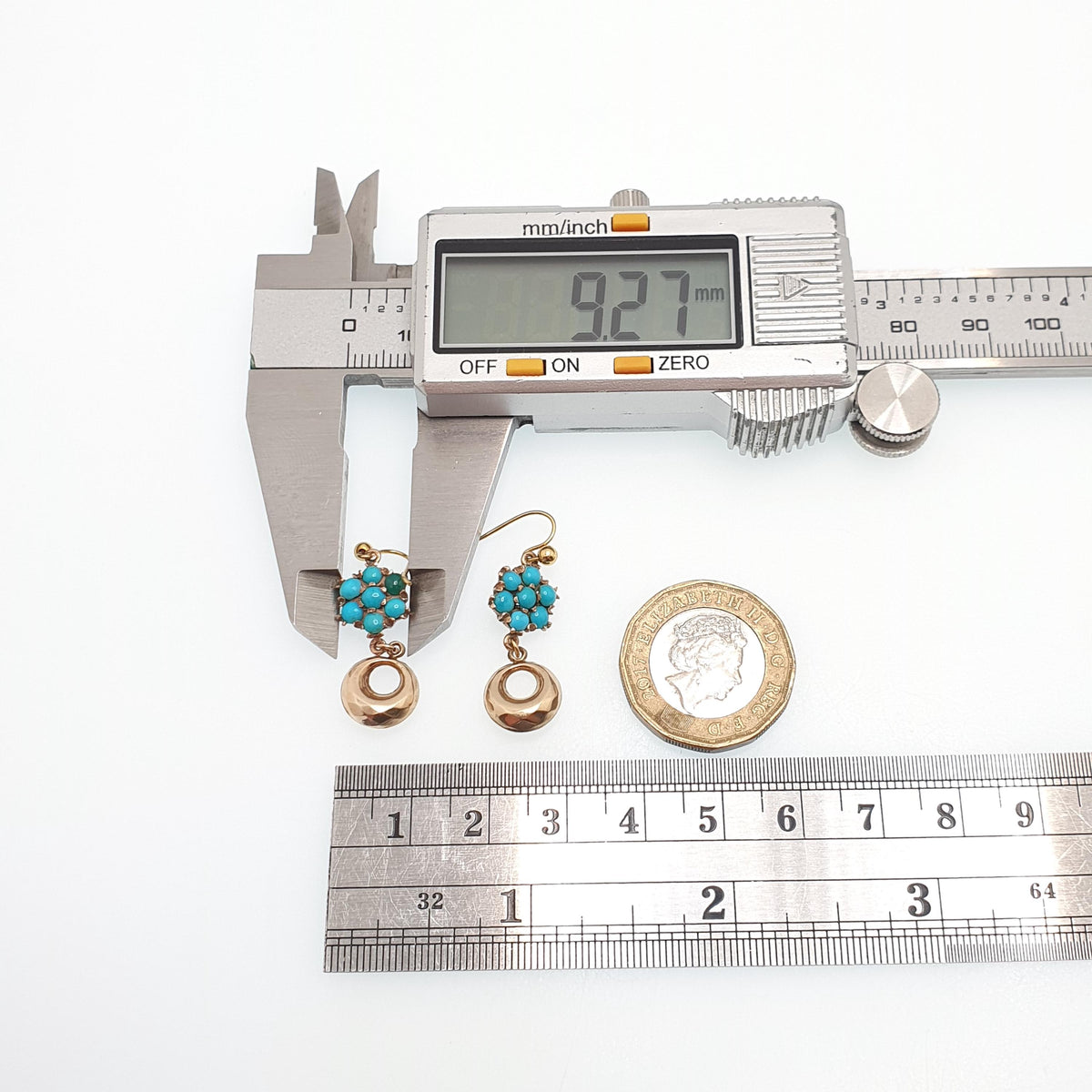 Antique Victorian 9ct Gold Turquoise Earrings Cluster Hook Drop Etruscan Hoop Dangle Solid 9k 9kt 1800s Vintage Jewelry Womens Jewellery