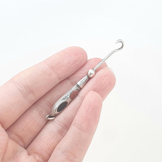 Antique Victorian Sterling Silver Bloodstone Buttonhook Pendant Necklace 1900 Button Hook Hallmark Red Jasper Scottish Vintage