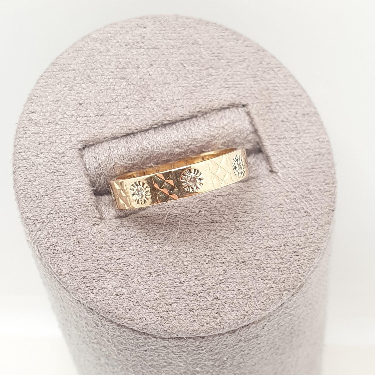 Vintage 9k 9ct Gold Diamond Band Ring Genuine Diamonds Eternity Solid 9kt Stacker Stacking Flower Chequered Jewelry Jewellery