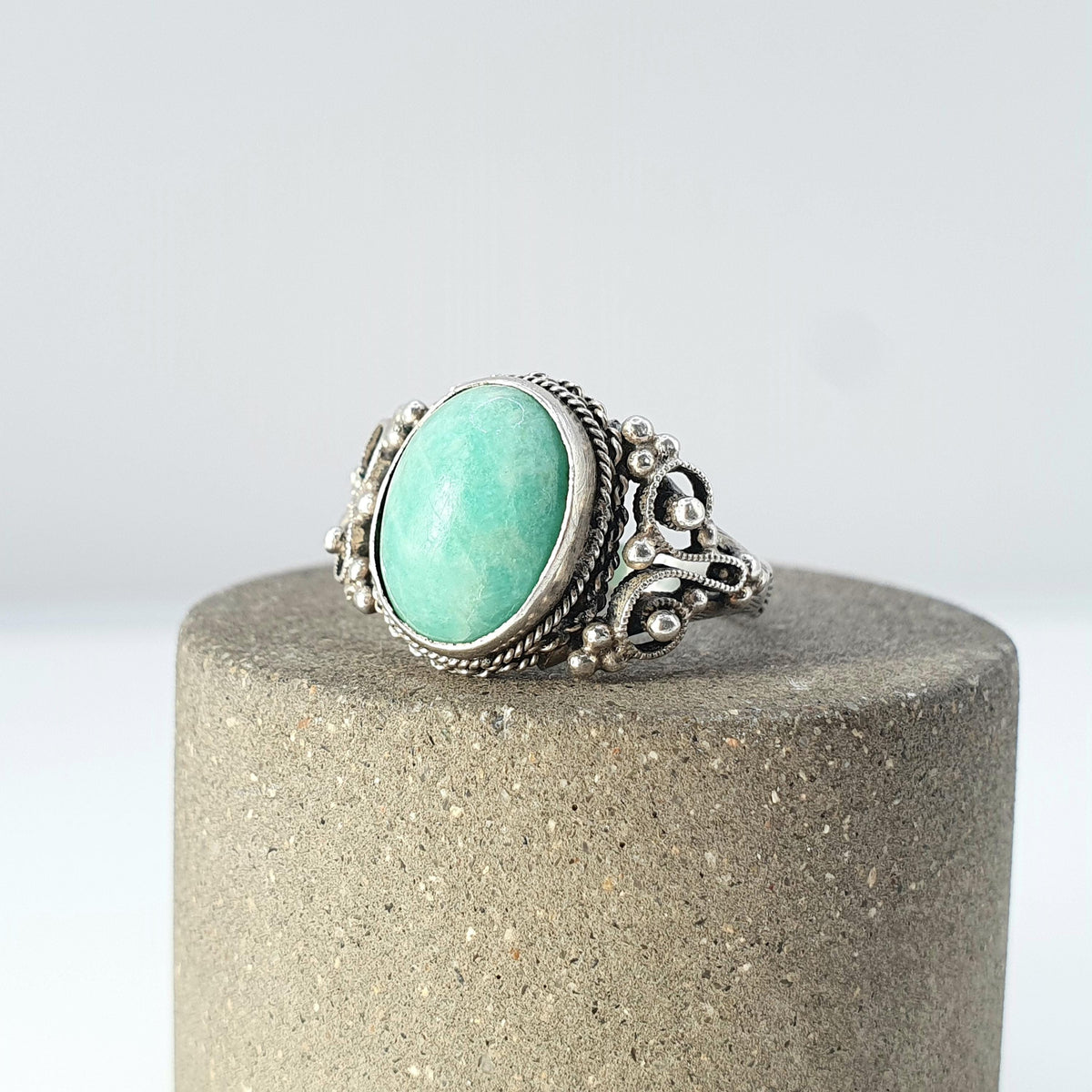 Old Vintage Solid Silver Chinese Jade Ring Genuine Jade Chinese Filigree China Green Womens Ladies Jewelry Jewellery UK L US 5.75