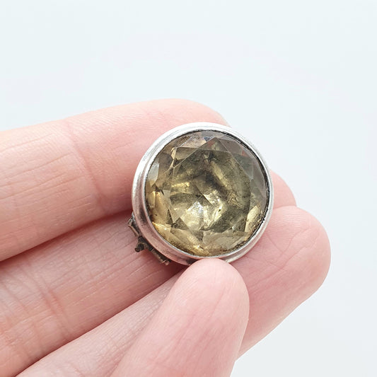 Antique Georgian Solid Silver Citrine Brooch Large Foiled Gemstone Genuine Quartz Early 1800s Vintage Womens Jewelry Jewellery