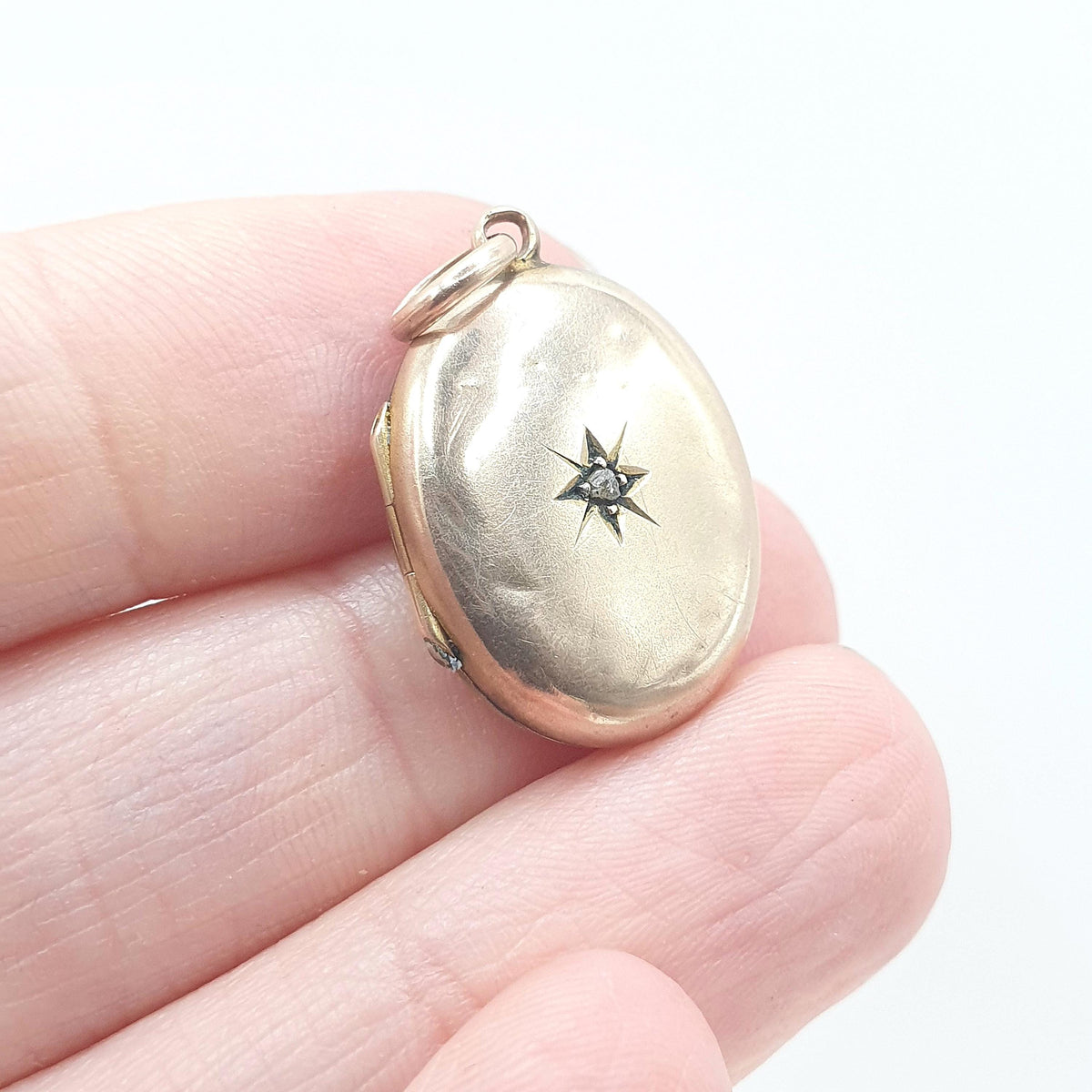 Antique Victorian Rolled Gold Diamond Locket Genuine Natural Gemstone Yellow Gold Filled Oval Vintage Jewellery Jewelry