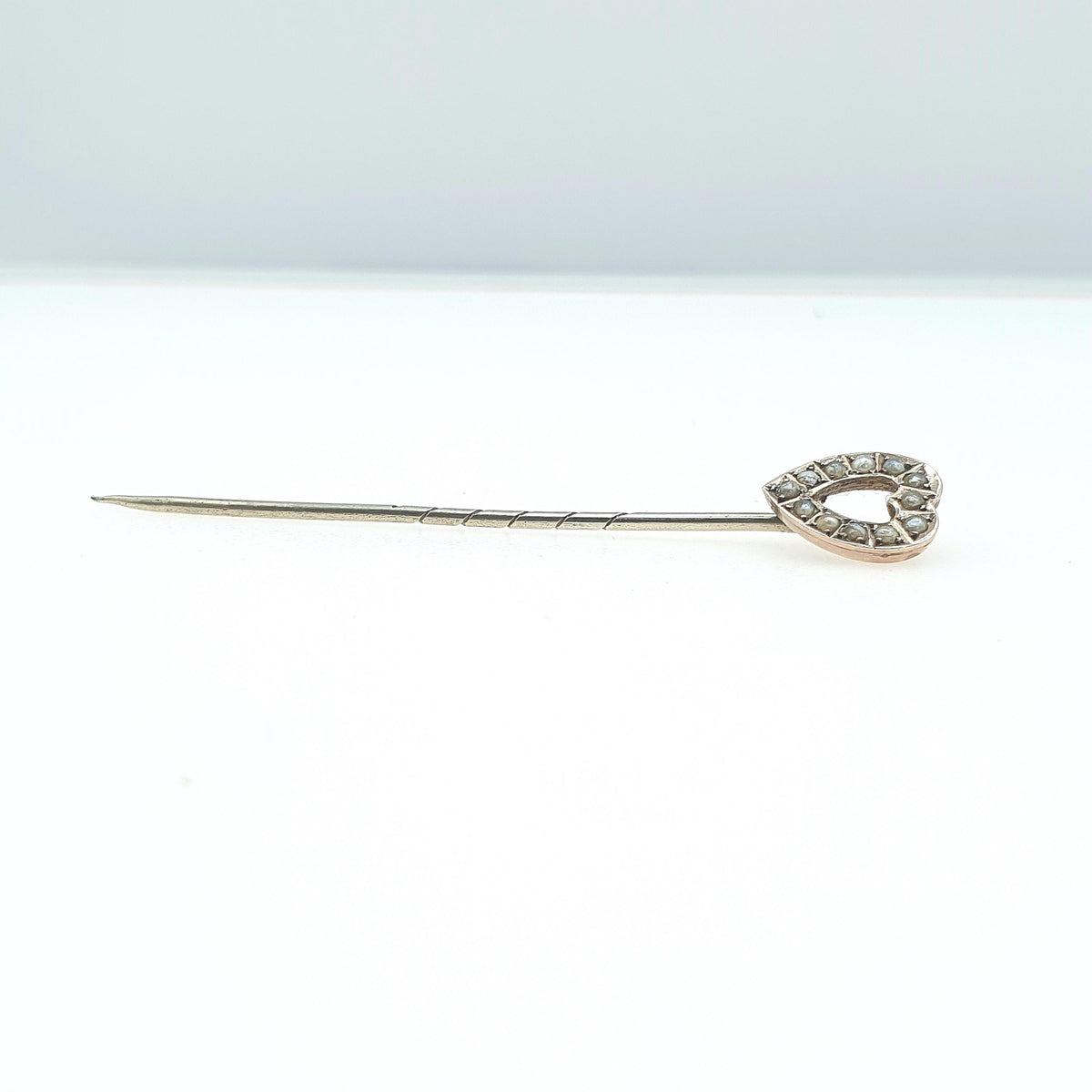 Antique 9ct Gold Heart Stick Pin Seed Pearl Victorian Solid 9k 9kt Head and Base Metal Pin Love Romantic Lapel Jacket Mens Gents Jewellery
