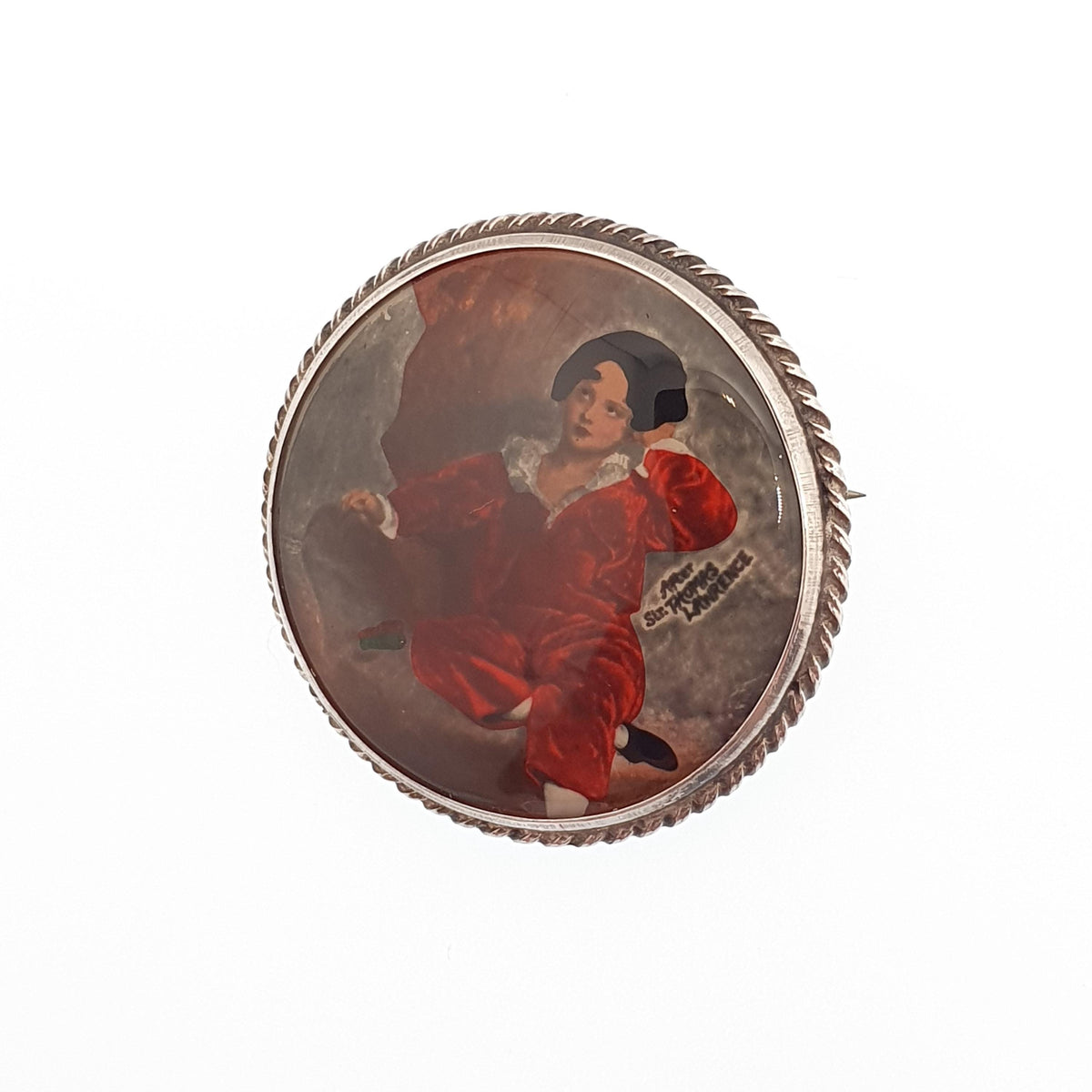Antique Sterling Silver The Red Boy Brooch After Sir Thomas Lawrence Mott TLM Art Deco Painting Painted Vintage Womens Jewelry Jewellery