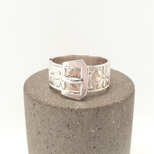 Vintage Sterling Silver Belt Buckle Thick Band Ring Chunky 1974 Solid 925 Victorian Revival Big Unisex Womens Mens Jewelry Jewellery