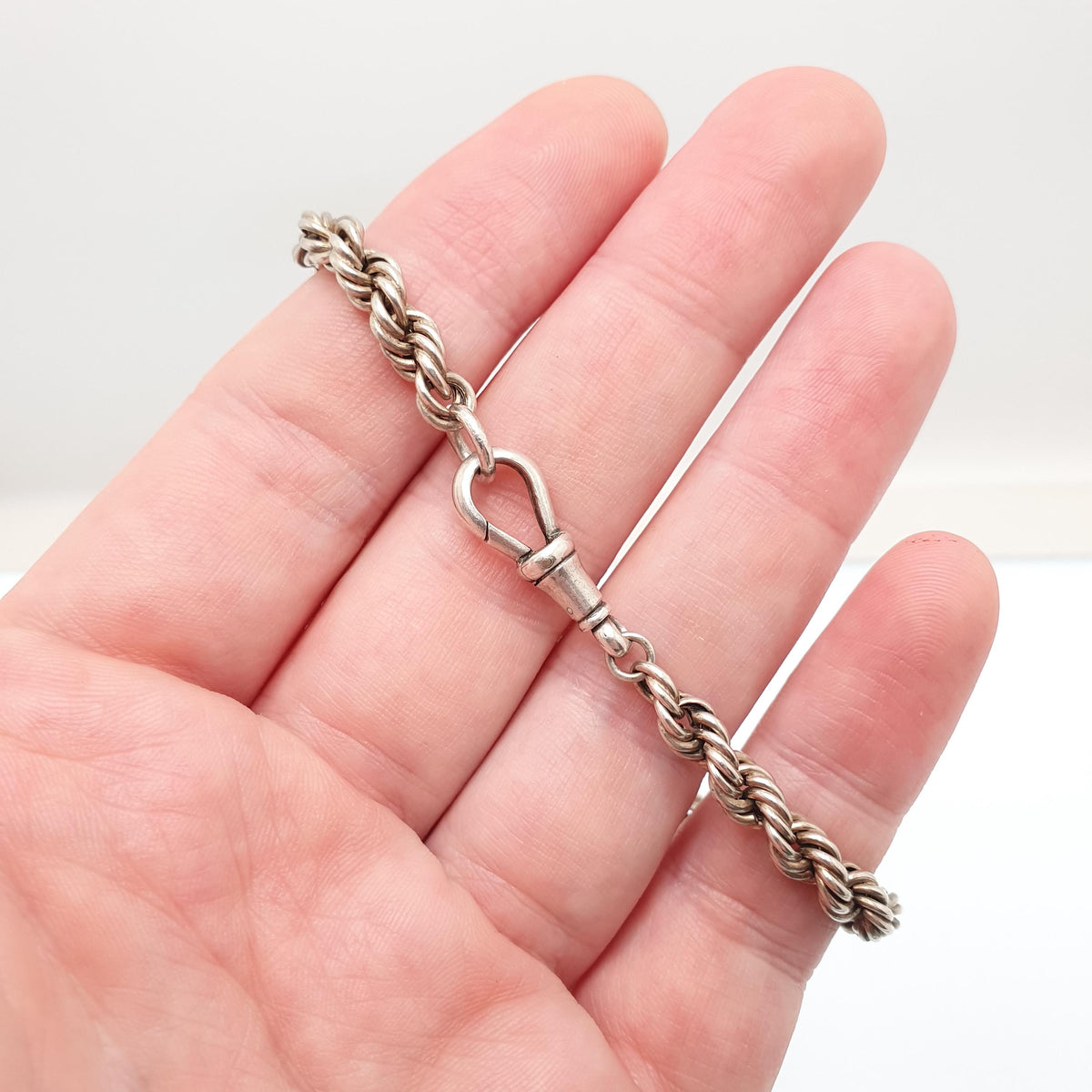 Antique Victorian Solid Silver Albertina Chain Bracelet Rope Link Dog Clip Filigree Bead Womens Vintage Jewellery Jewelry 21cm 9.15g