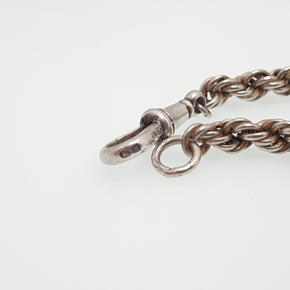 Antique Victorian Solid Silver Albertina Chain Bracelet Rope Link Dog Clip Filigree Bead Womens Vintage Jewellery Jewelry 21cm 9.15g