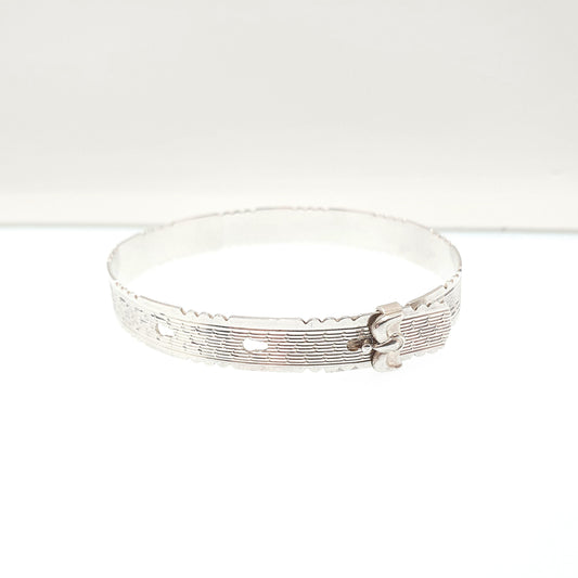 Vintage Sterling Silver Belt Buckle Bracelet Bangle Engine Turned 1968 Hallmark 8.73g Solid 925 Retractable Jewelry Jewellery