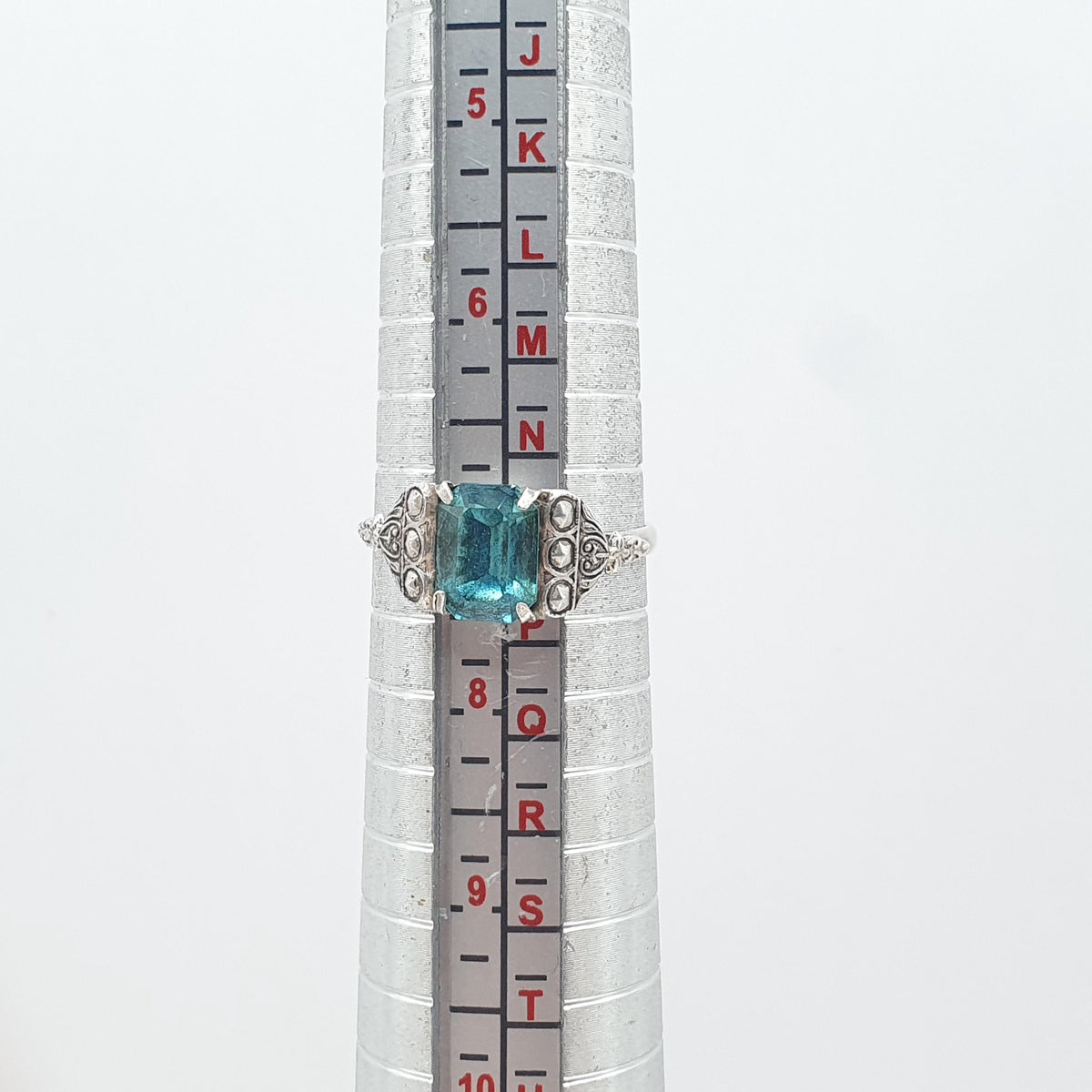 Antique Solid Silver Aquamarine Paste Ring Art Deco Rectangular Cut Sky Blue Womens Mens Vintage Jewelry Jewellery UK O US 7.25