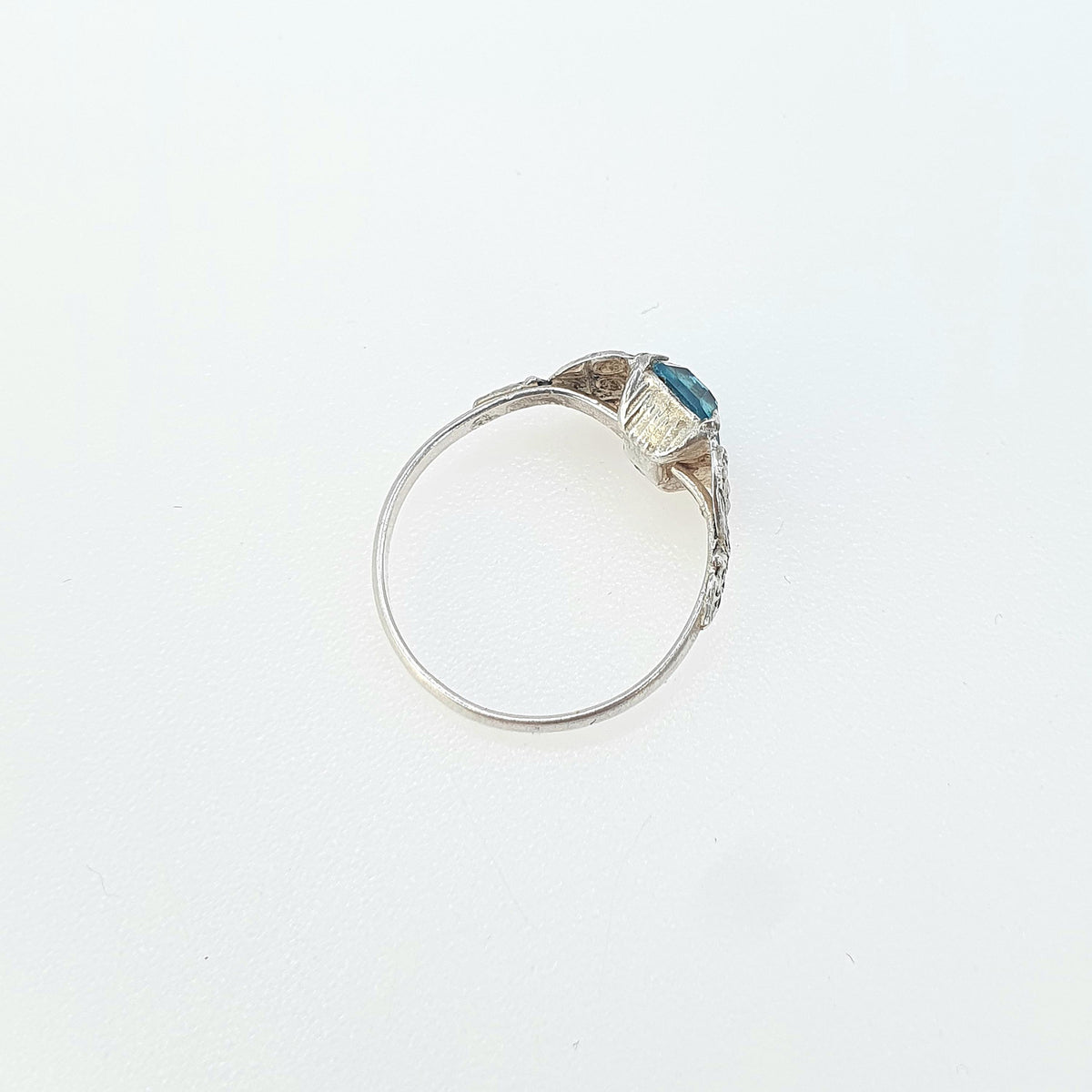 Antique Solid Silver Aquamarine Paste Ring Art Deco Rectangular Cut Sky Blue Womens Mens Vintage Jewelry Jewellery UK O US 7.25