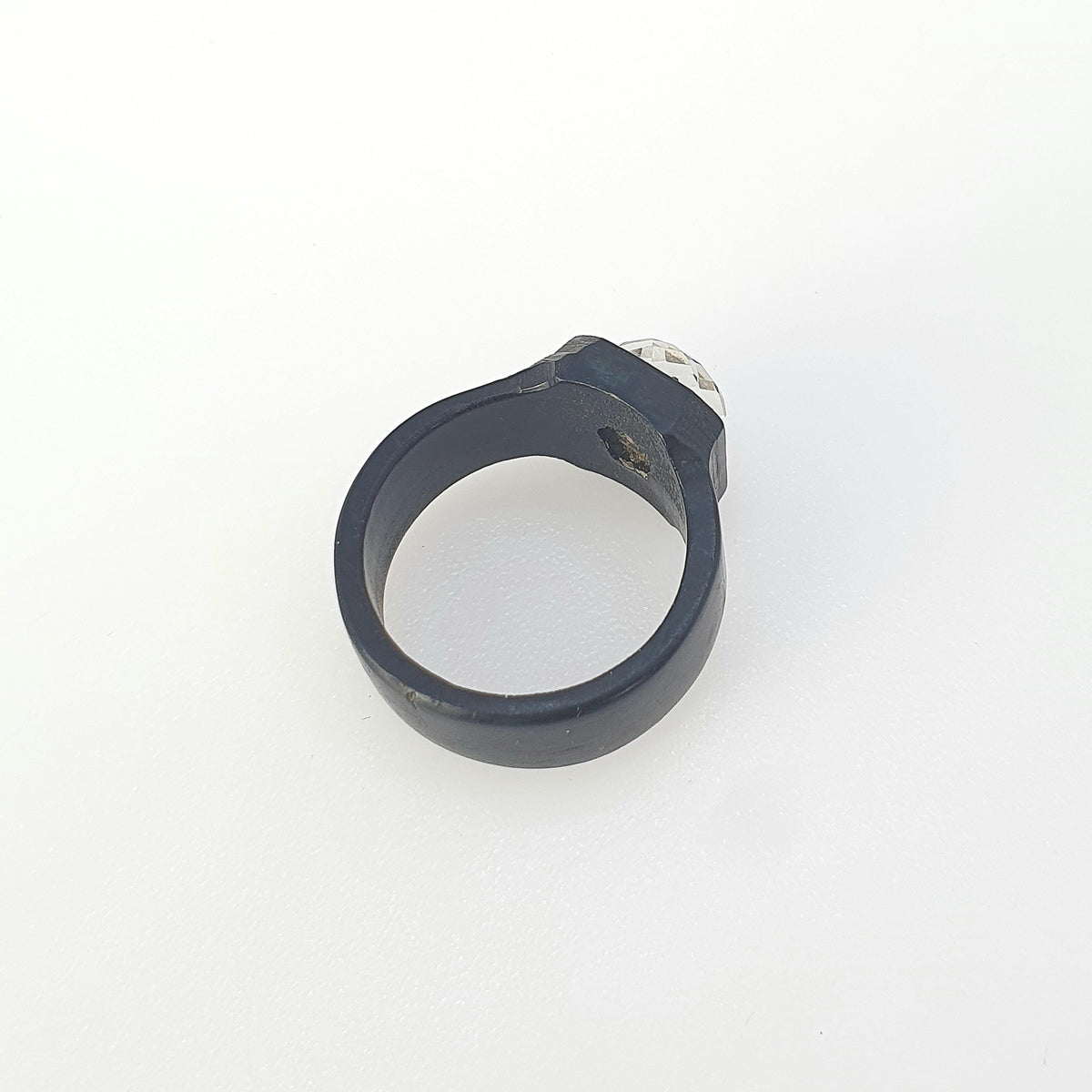 Antique Victorian Vulcanite Diamond Paste Ring Faceted Dome Glass Whitby Jet Imitation UK O US 7.25 Mens Jewellery Unisex Womens