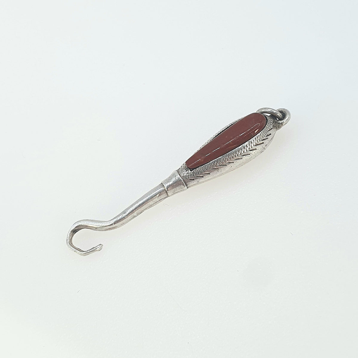 Antique Victorian Sterling Silver Button Hook Pendant 1894 Hallmark Scottish Red Jasper Gemstone Necklace Vintage Womens Jewllery Jewelry