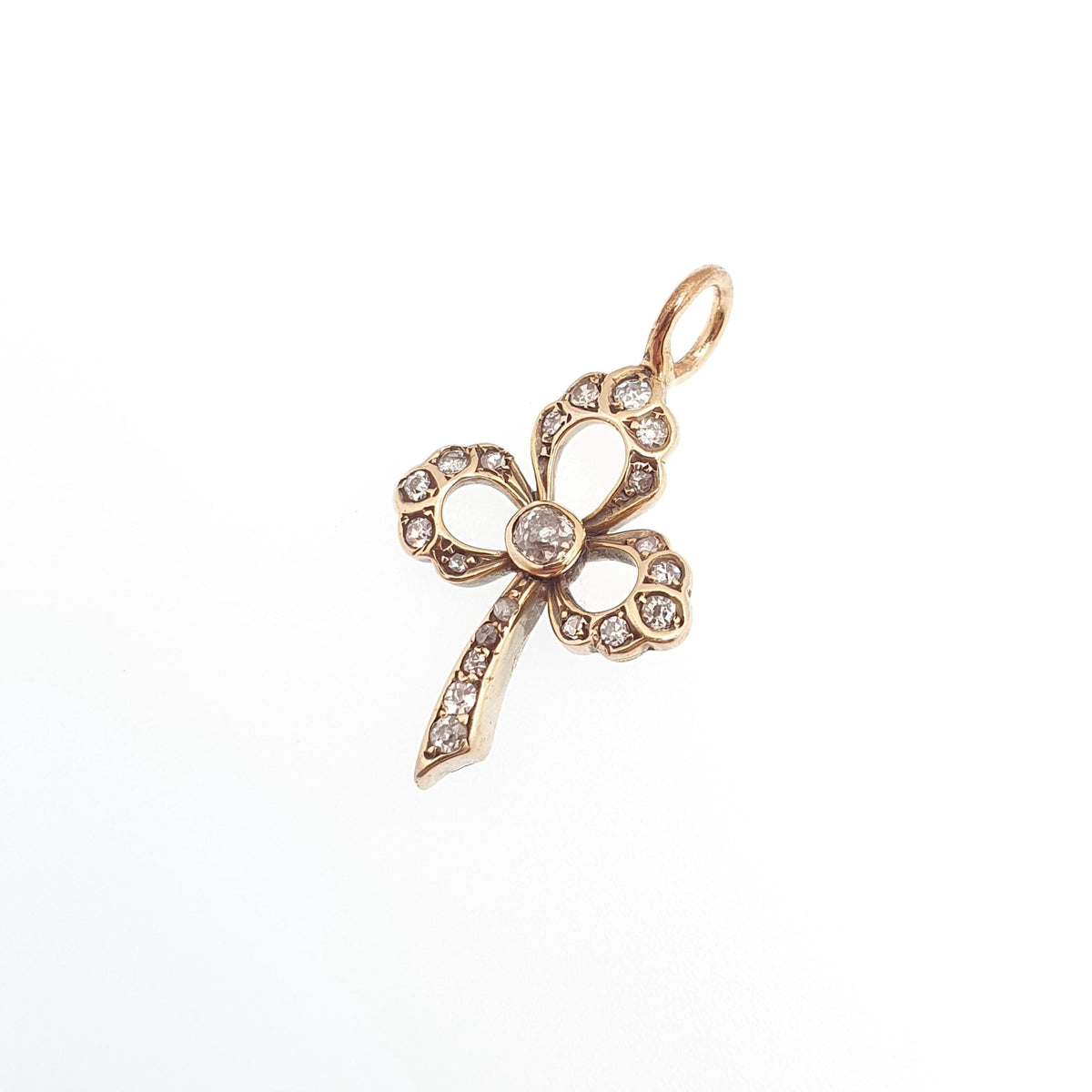 Antique Gold on Solid Silver Natural Diamond Clover Pendant Necklace Old Cut Diamonds Victorian Gold Vermeil Vintage Jewellery Jewelry