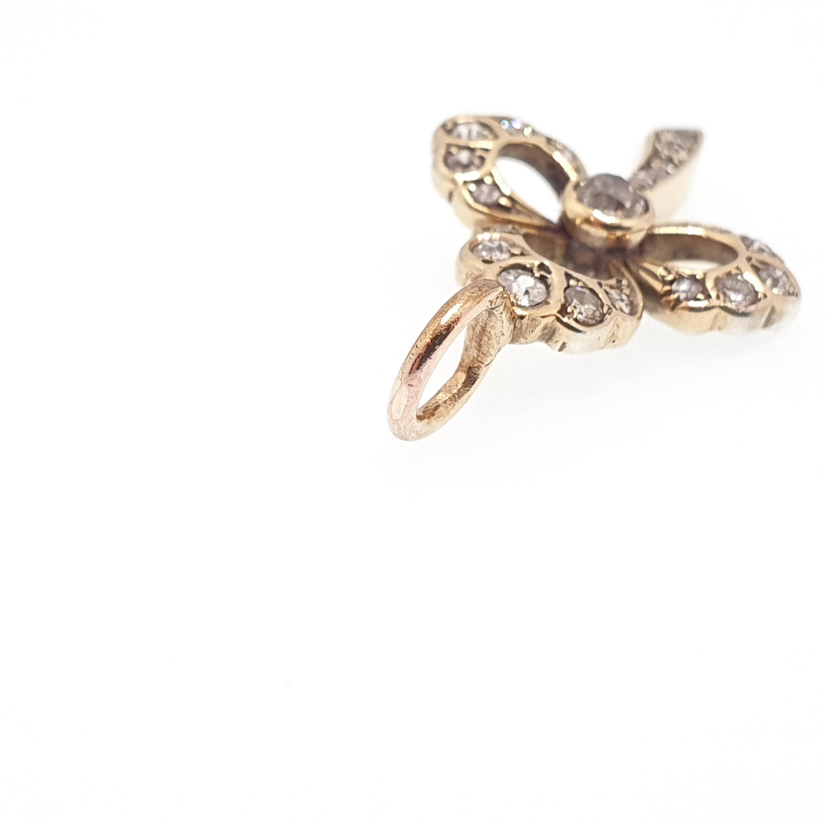 Antique Gold on Solid Silver Natural Diamond Clover Pendant Necklace Old Cut Diamonds Victorian Gold Vermeil Vintage Jewellery Jewelry