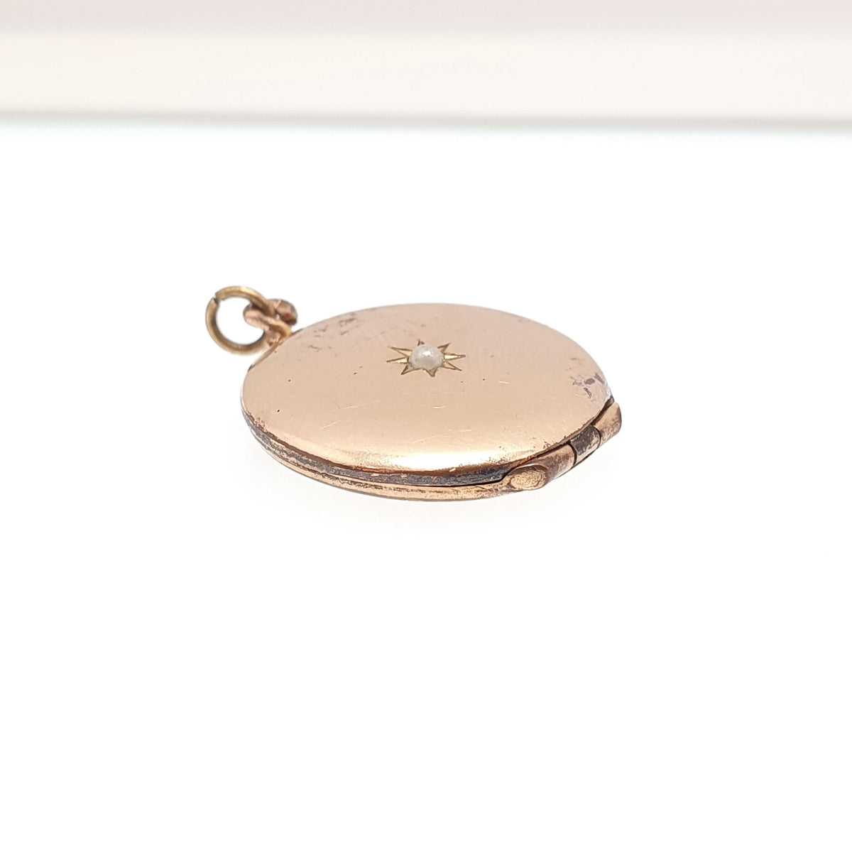 Antique Rolled Gold Locket Seed Pearl Star Set Necklace Pendant Star Rose Gold Filled Round Circle Vintage Jewellery Jewelry