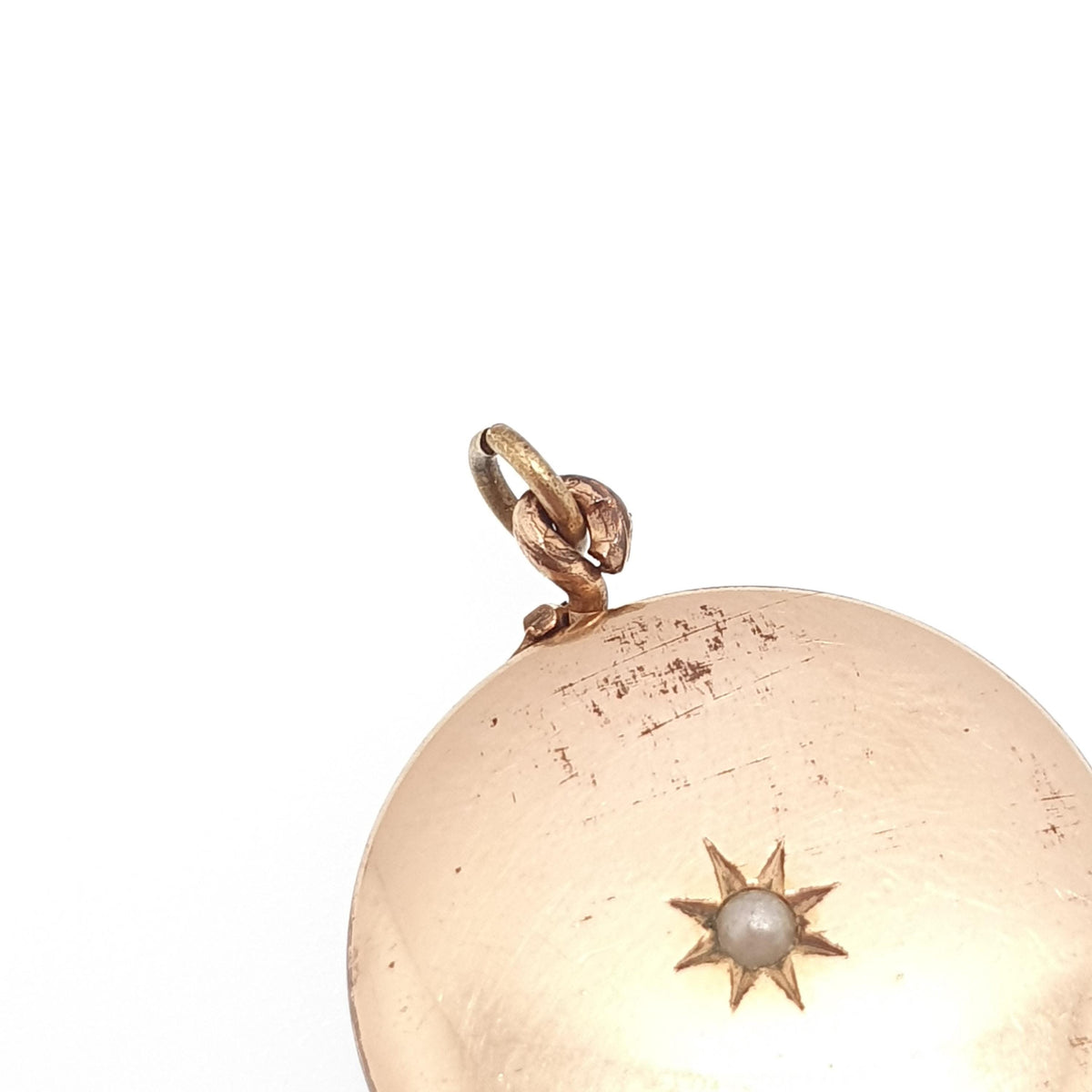 Antique Rolled Gold Locket Seed Pearl Star Set Necklace Pendant Star Rose Gold Filled Round Circle Vintage Jewellery Jewelry