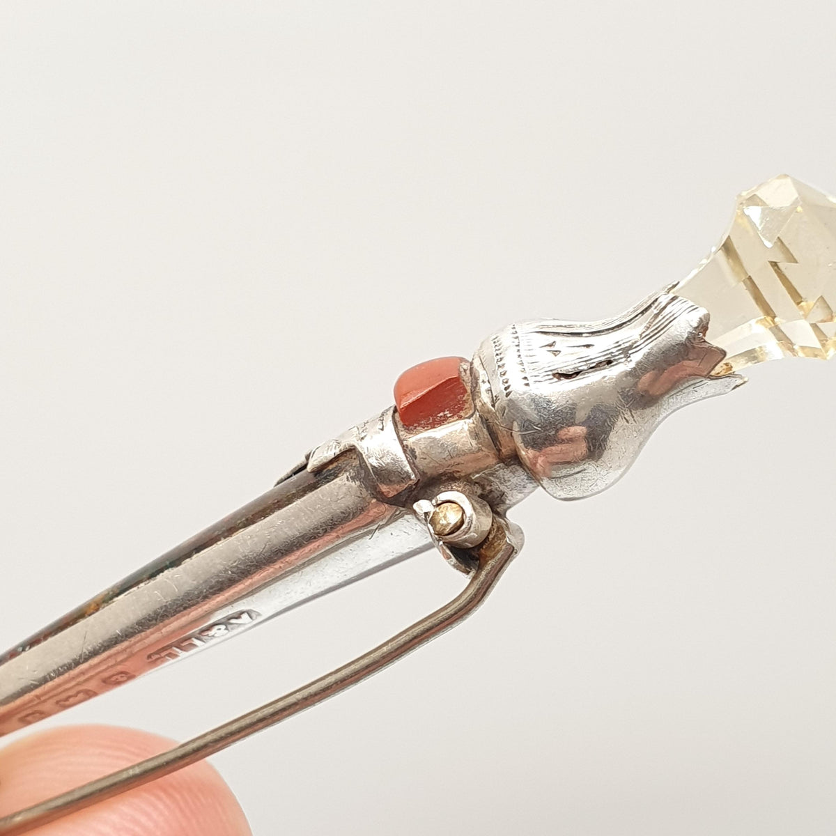 Antique Sterling Silver Dirk Brooch Genuine Citrine Pin Scottish Bloodstone Red Jasper Real Gemstones Vintage Jewelry Jewellery