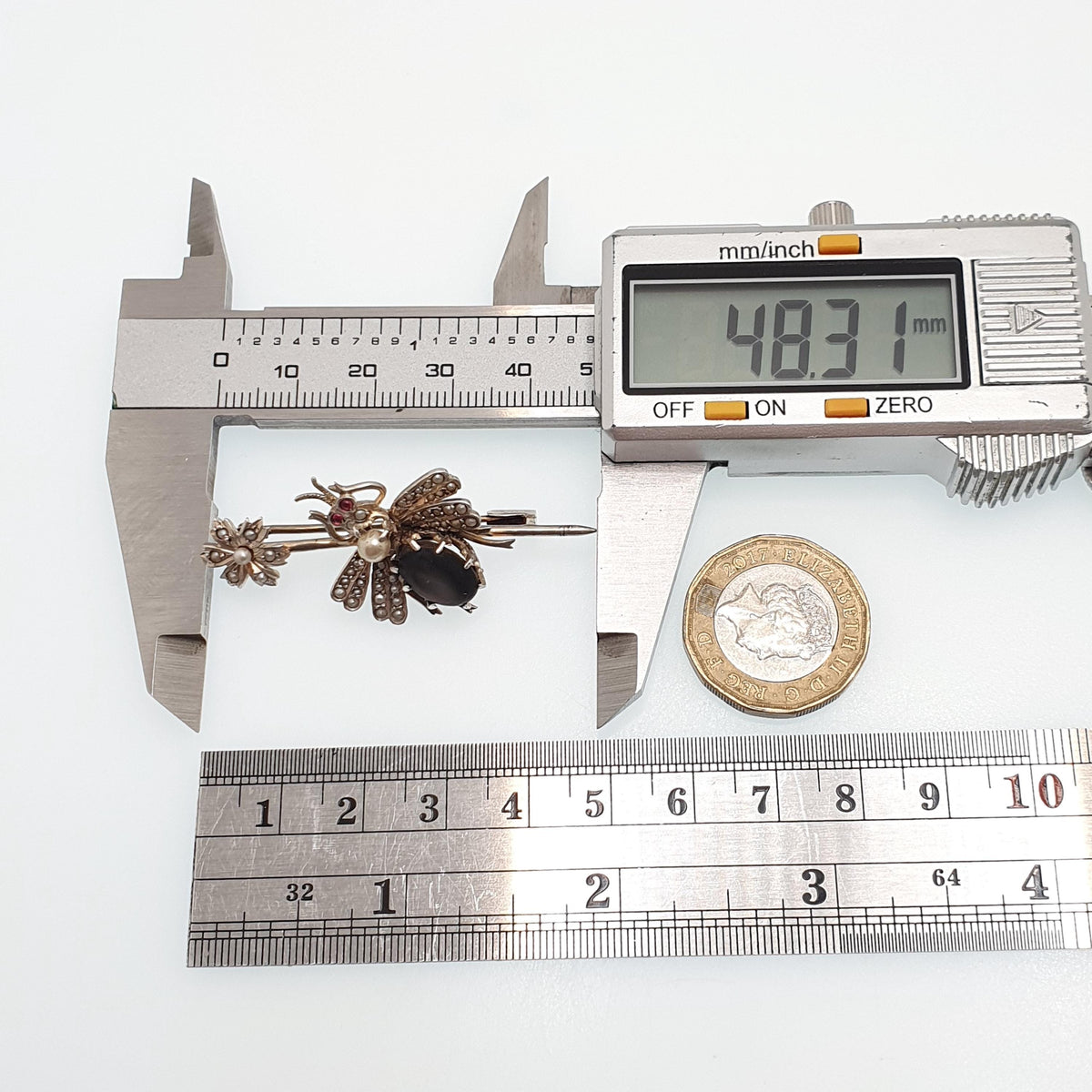 Antique Solid Silver Victorian Fly Brooch Seed Pearl Abalone Shell Paste Eyes Bug Insect Vintage Rare Unique Womens Jewelry Jewellery