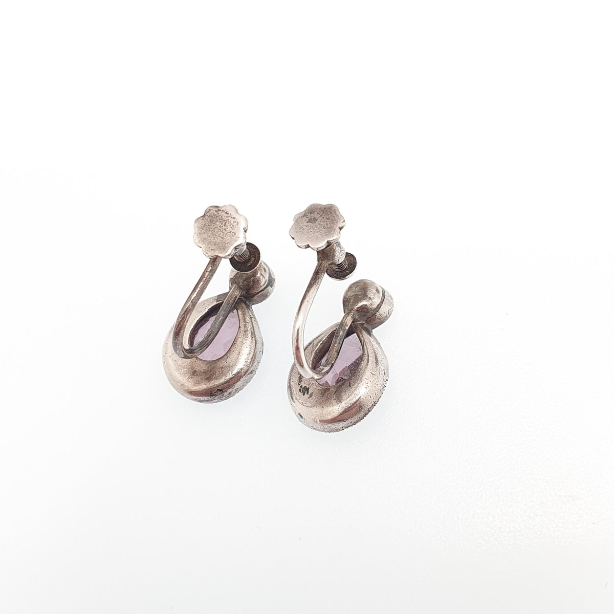 Antique Solid Silver Amethyst & Diamond Paste Earrings Victorian Pear Cut 1800s Vintage Jewelry Jewellery