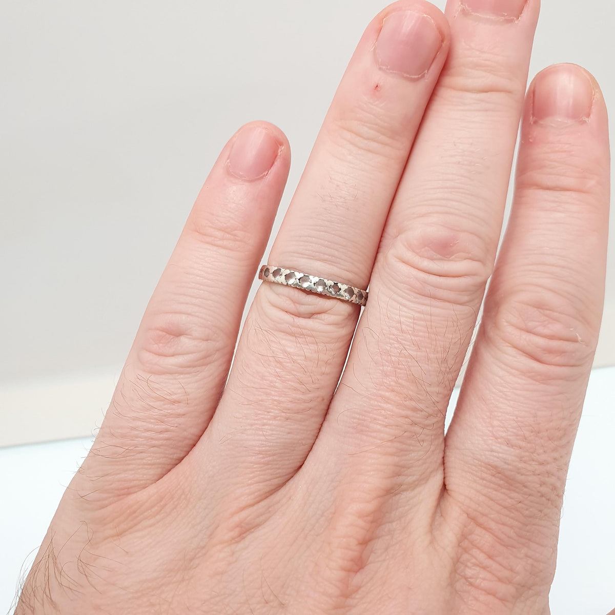 Antique Solid Silver Eternity Ring White Spinel Gemstone Art Deco 1920s Band Stacker Stacking Vintage Womens Jewelry Jewellery UK Q US 8.25