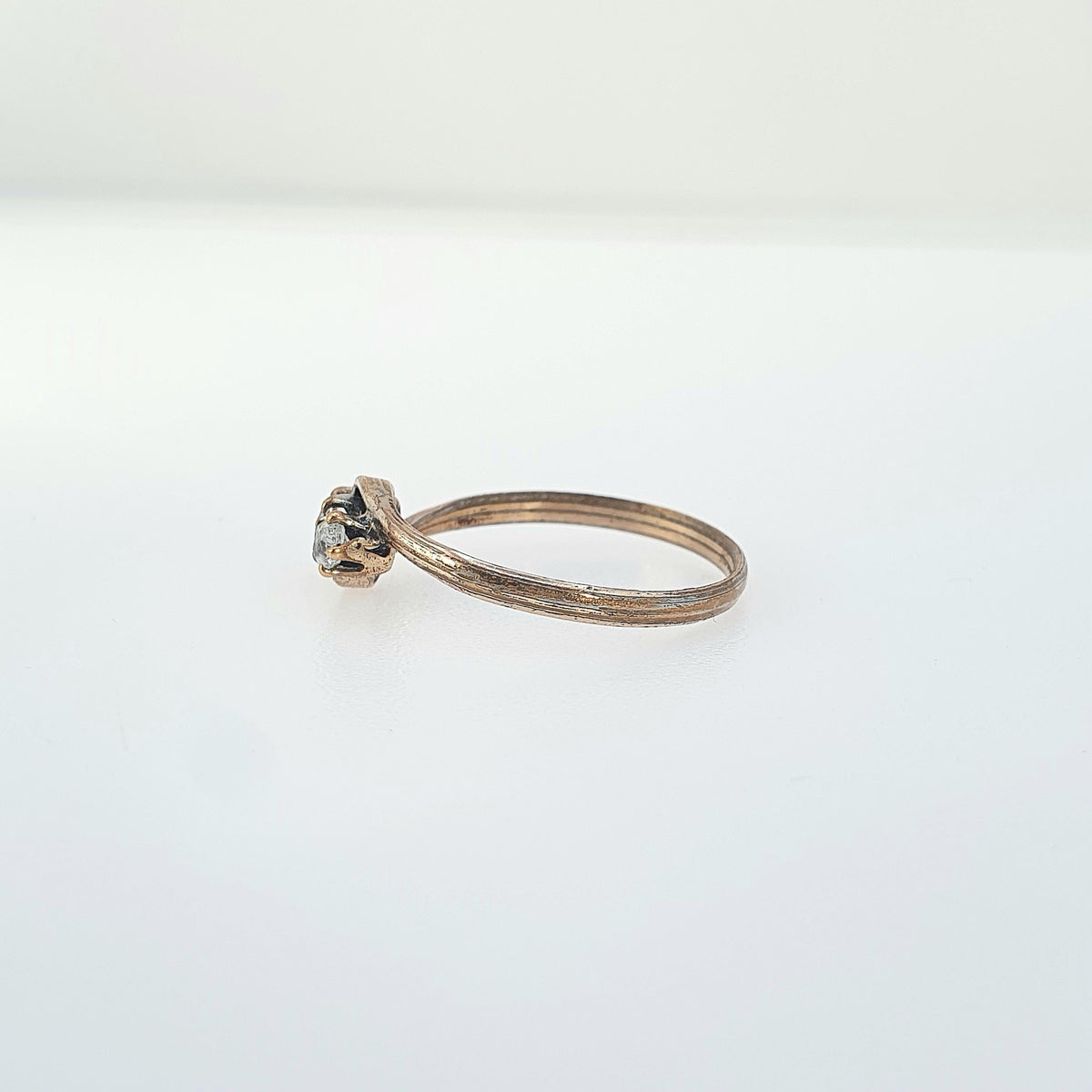 Antique Rolled Gold Diamond Paste Trilogy Ring Triple or Three Stone Victorian Foiled Glass Gold Filled Vintage Womens Jewelry Jewellery