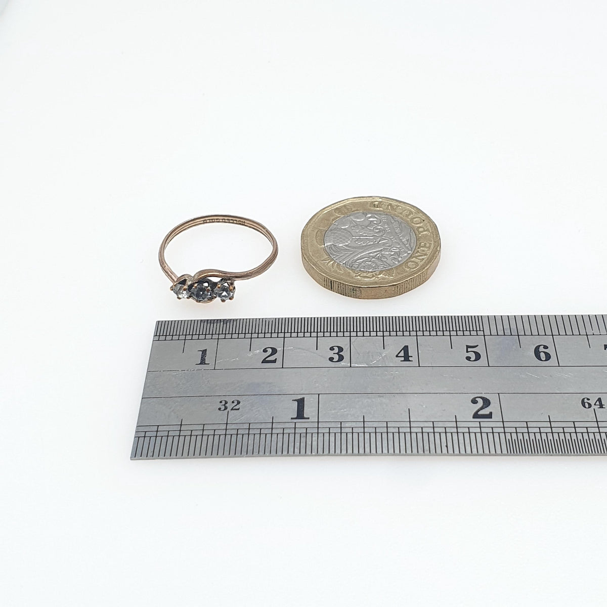 Antique Rolled Gold Diamond Paste Trilogy Ring Triple or Three Stone Victorian Foiled Glass Gold Filled Vintage Womens Jewelry Jewellery