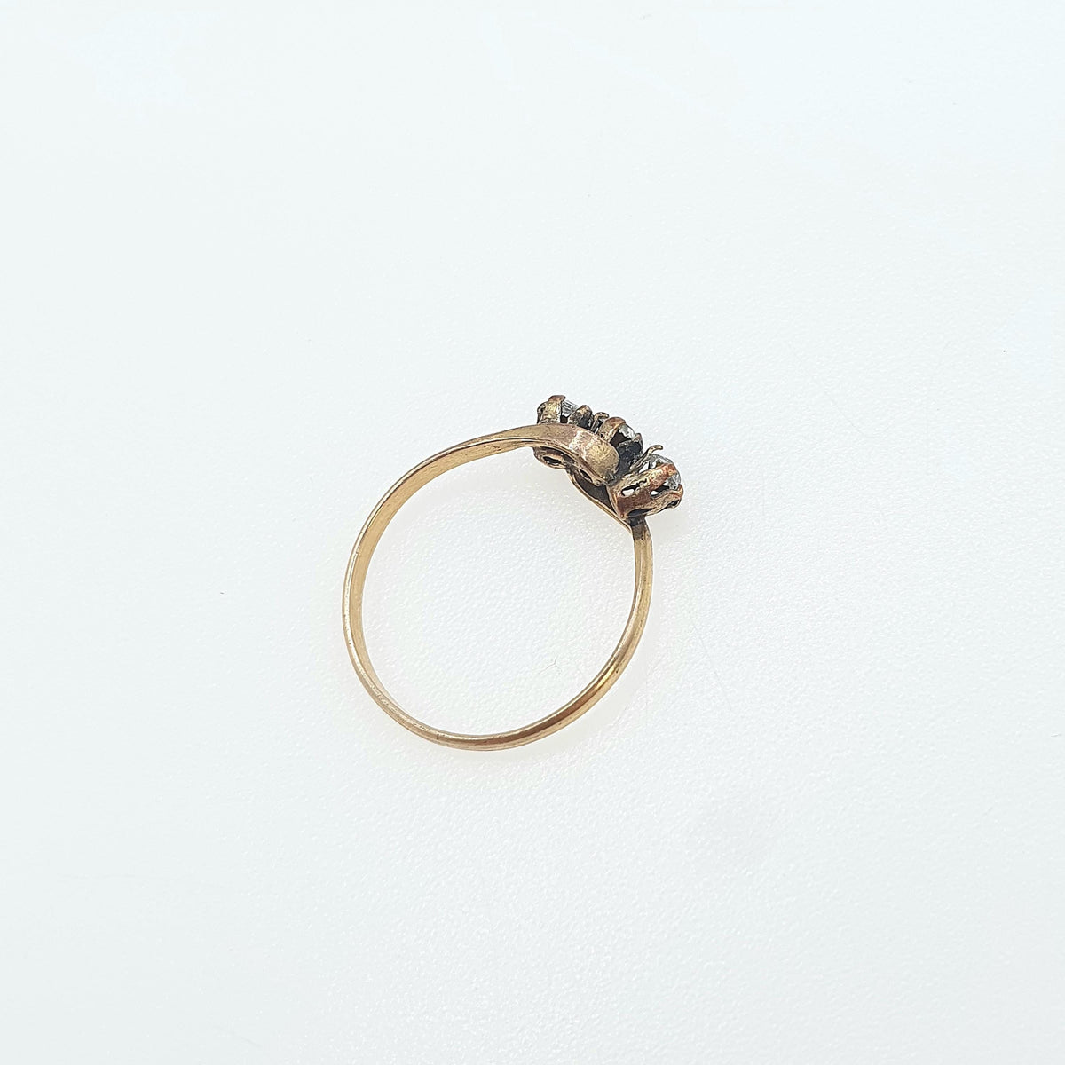 Antique Rolled Gold Diamond Paste Trilogy Ring Triple or Three Stone Victorian Gold Filled UK Q.5 US 8.5 Vintage Womens Jewelry Jewellery