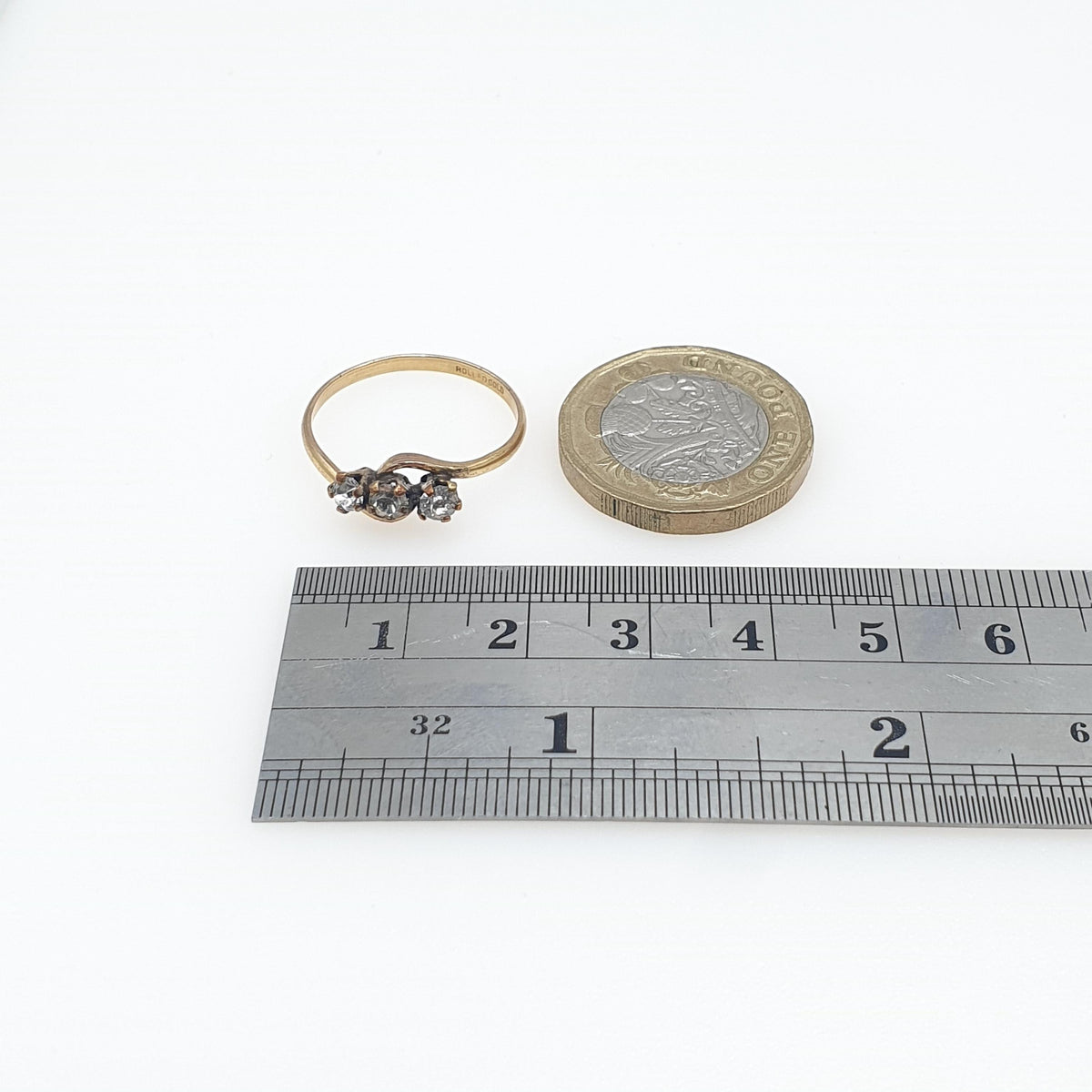 Antique Rolled Gold Diamond Paste Trilogy Ring Triple or Three Stone Victorian Gold Filled UK Q.5 US 8.5 Vintage Womens Jewelry Jewellery