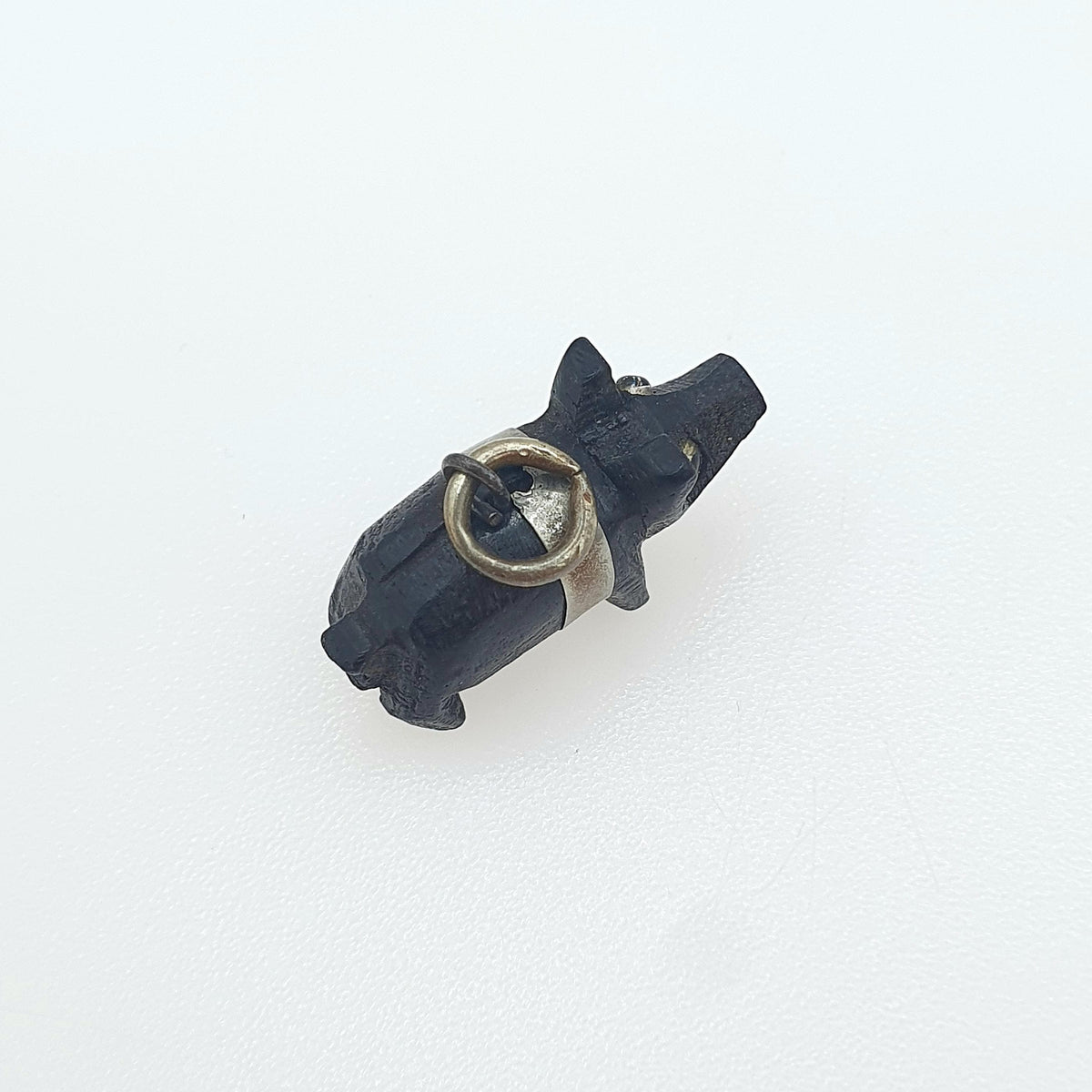 Antique Victorian Bog Oak Lucky Pig Charm Pendant Irish Hand Carved Black Good Luck Base Metal Animal Vintage Jewelry Jewellery