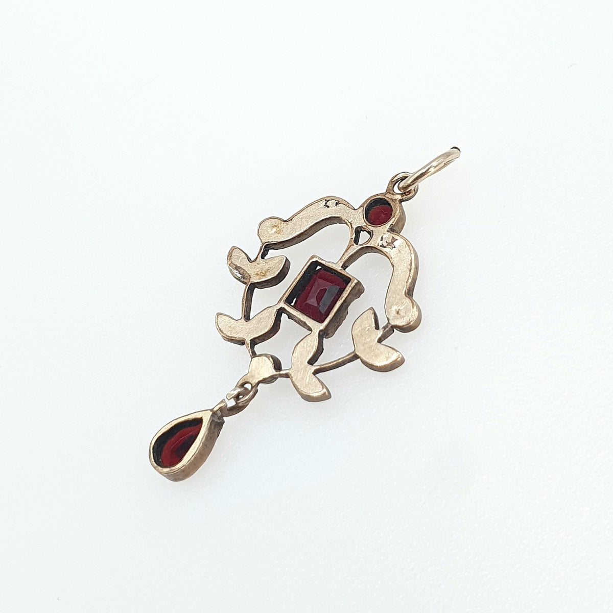 Antique Victorian Rolled Gold Bohemian Garnet Pendant Necklace Art Nouveau Gold Fillled Womens Jewelry Vintage Jewellery