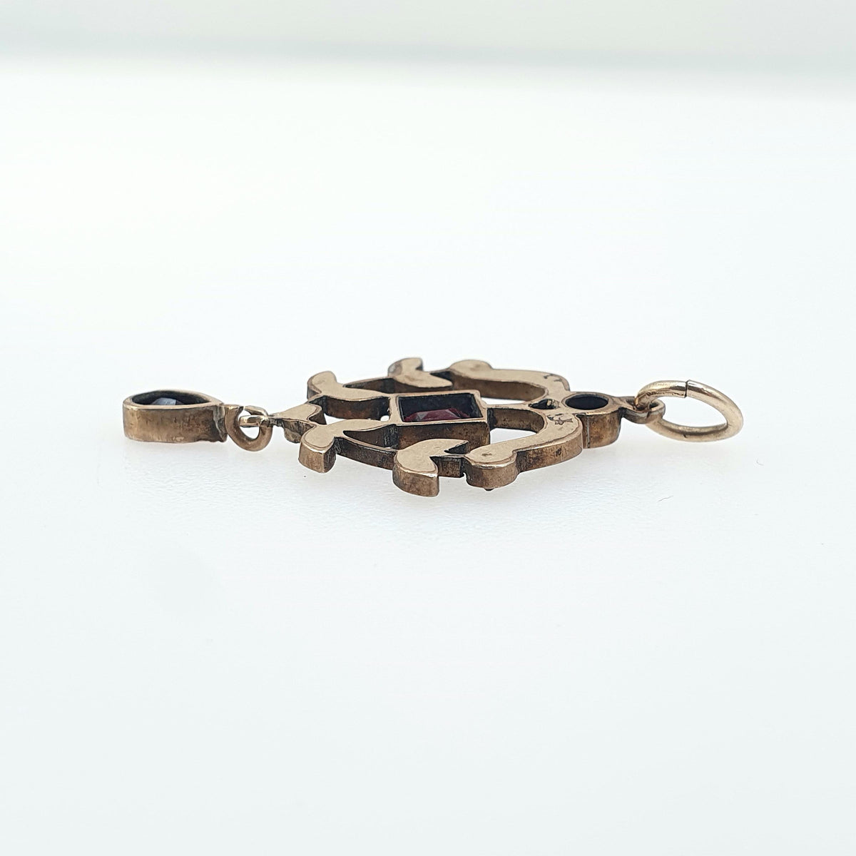 Antique Victorian Rolled Gold Bohemian Garnet Pendant Necklace Art Nouveau Gold Fillled Womens Jewelry Vintage Jewellery