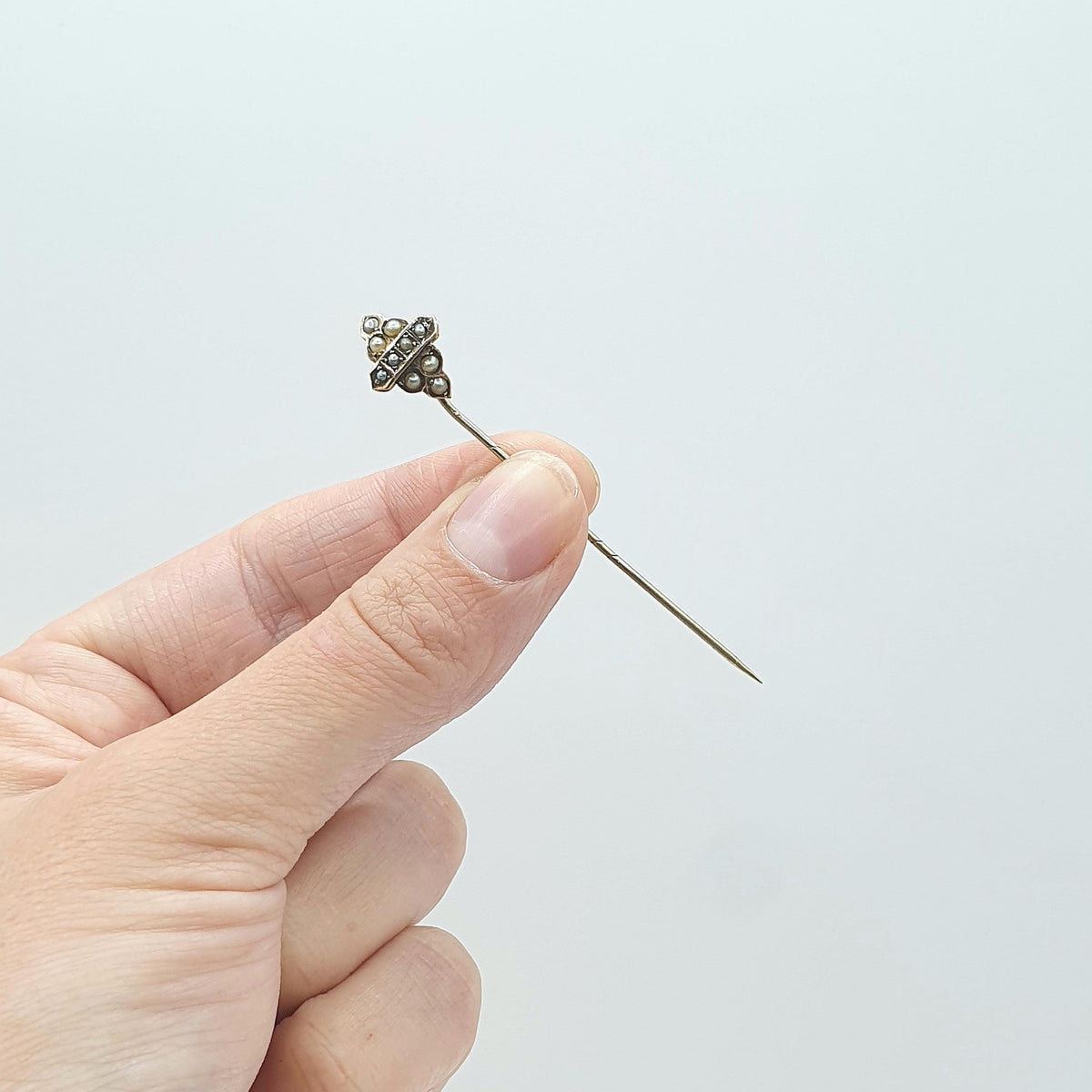 Antique Victorian Seed Pearl Stick Pin Gold Gilt Lapel Pin Base Metal Mens Gents Jewelry Jewellery 1800s Vintage