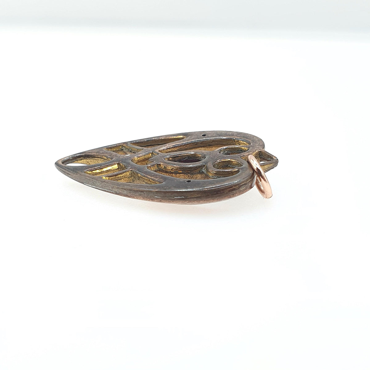 Antique Edwardian Rose Gold Gilt Garnet Paste Pendant Heart Shape Necklace Art Nouveau Vintage Jewellery Jewelry Womens
