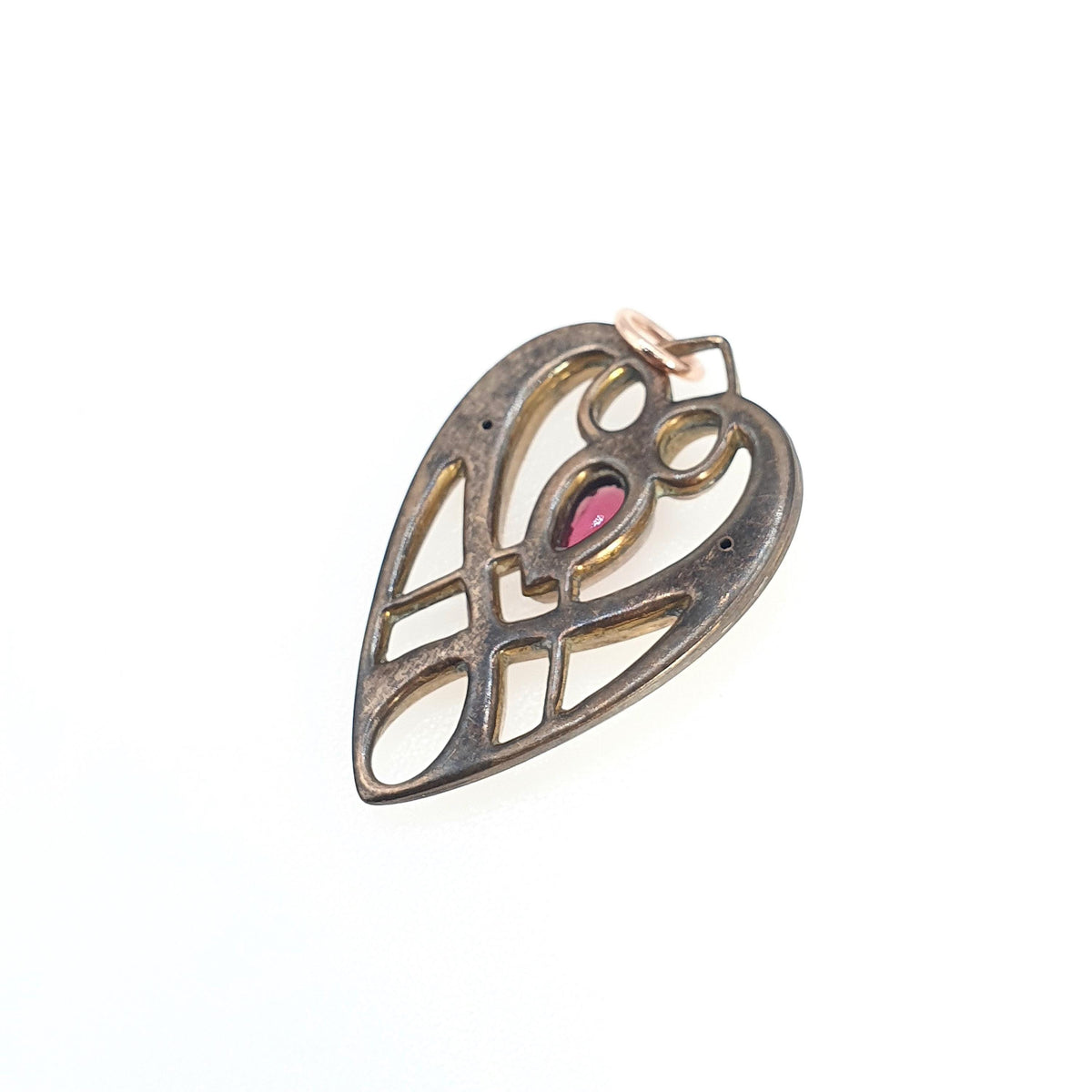Antique Edwardian Rose Gold Gilt Garnet Paste Pendant Heart Shape Necklace Art Nouveau Vintage Jewellery Jewelry Womens