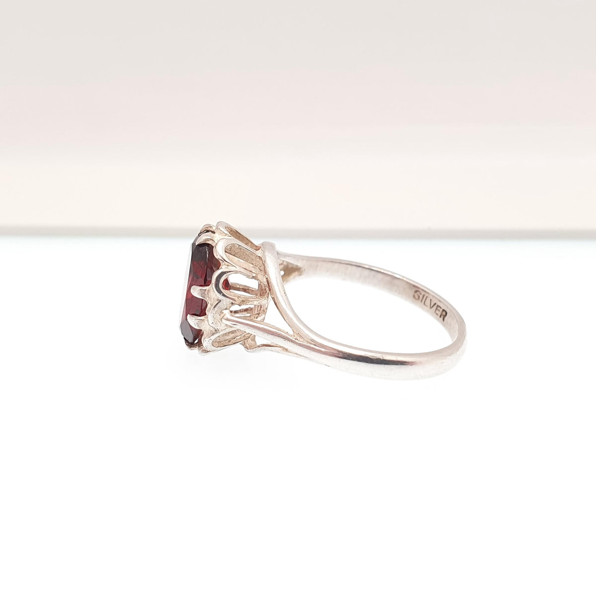 Vintage Solid Silver Garnet Ring Solitaire Large Oval Cut Pyrope Gemstone Retro Large Womens Jewellery Jewlery
