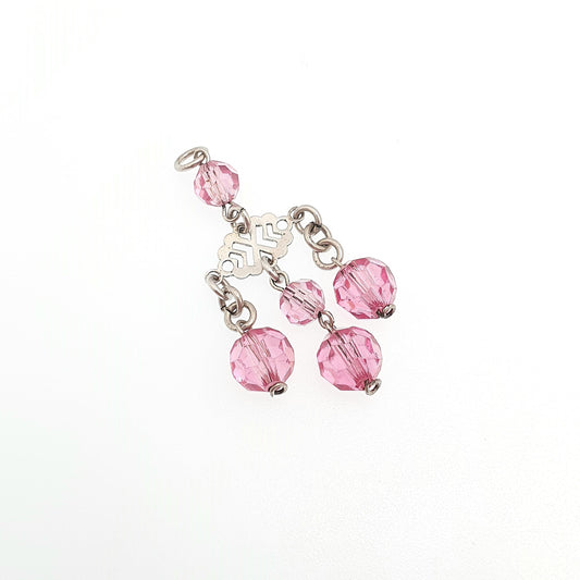 Antique Solid Silver Pink Paste Tassel Pendant Art Deco Faceted Crystal Bead Hanging Ball 1920s Flapper Womens Vintage Jewelry Jewellery