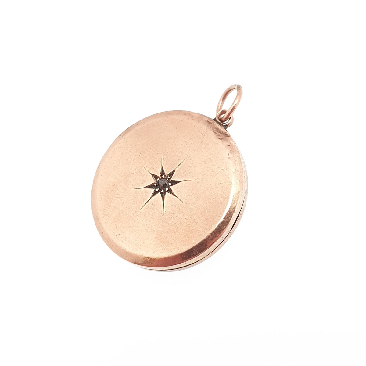 Antique 9ct Rose Gold Diamond Locket Pendant Solid 9k 9kt Back & Front Star Centre Genuine Gemstone Necklace Jewelry Jewellery