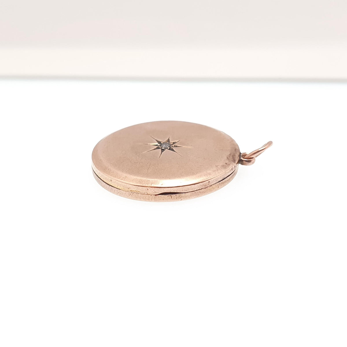 Antique 9ct Rose Gold Diamond Locket Pendant Solid 9k 9kt Back & Front Star Centre Genuine Gemstone Necklace Jewelry Jewellery