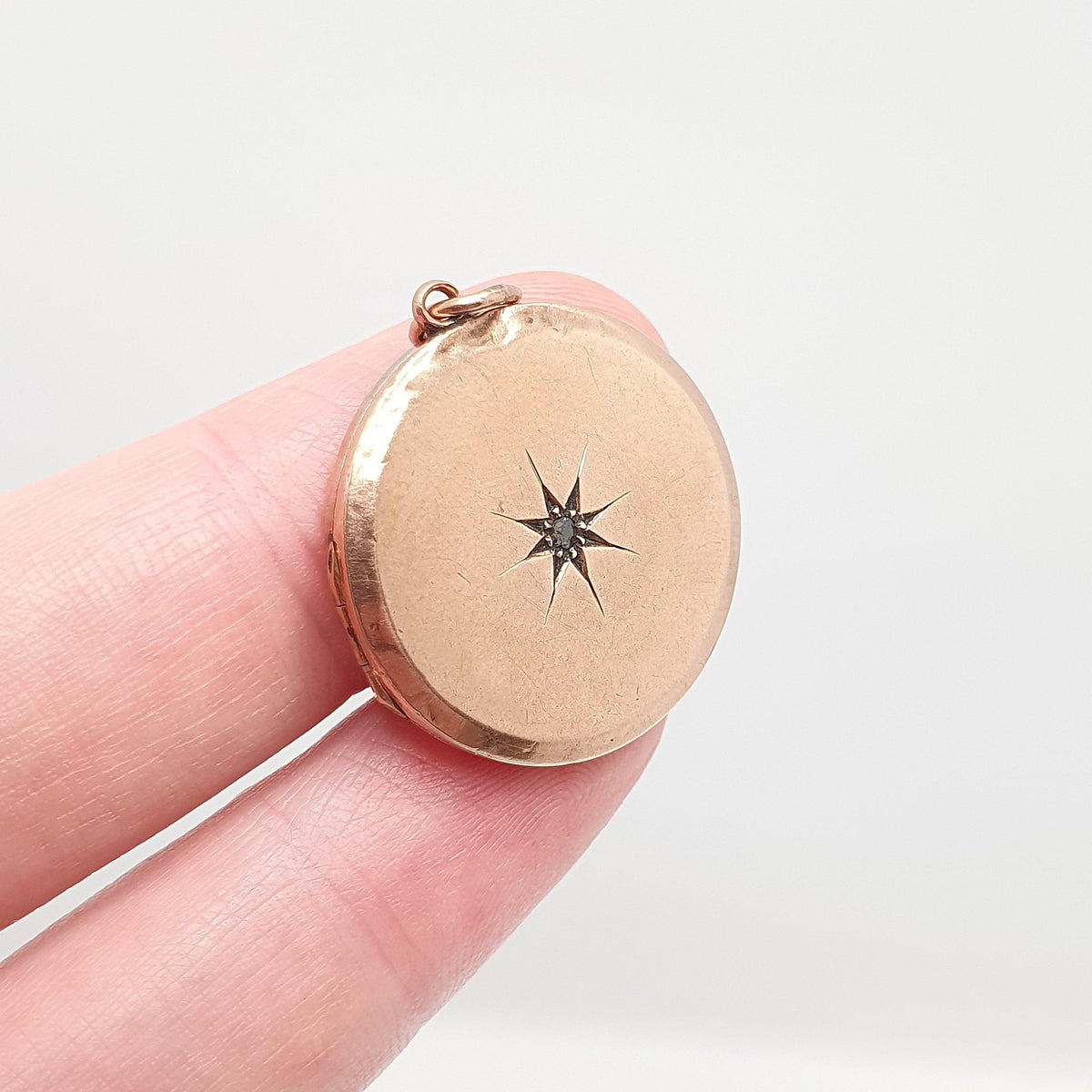 Antique 9ct Rose Gold Diamond Locket Pendant Solid 9k 9kt Back & Front Star Centre Genuine Gemstone Necklace Jewelry Jewellery