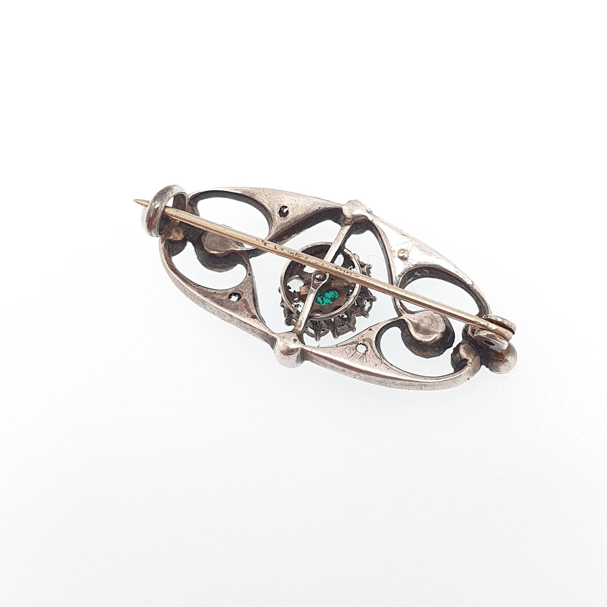 Antique Solid Silver Emerald Paste Brooch Victorian Diamond Pastes Vintage Cluster Handmade 1800s Vintage Womens Jewelry Jewellery