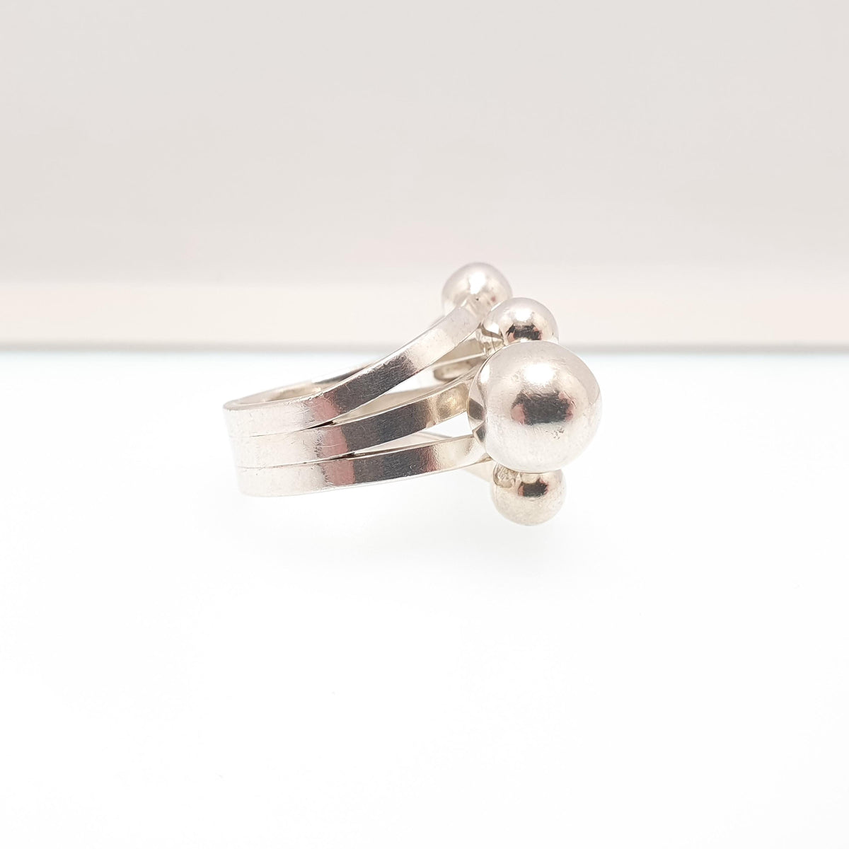 Vintage Sterling Silver Modernist Ring Bead and Ball Abstract Solid 925 Heavy Chunky Large Big Contemporary Womens Jewelry Jewellery