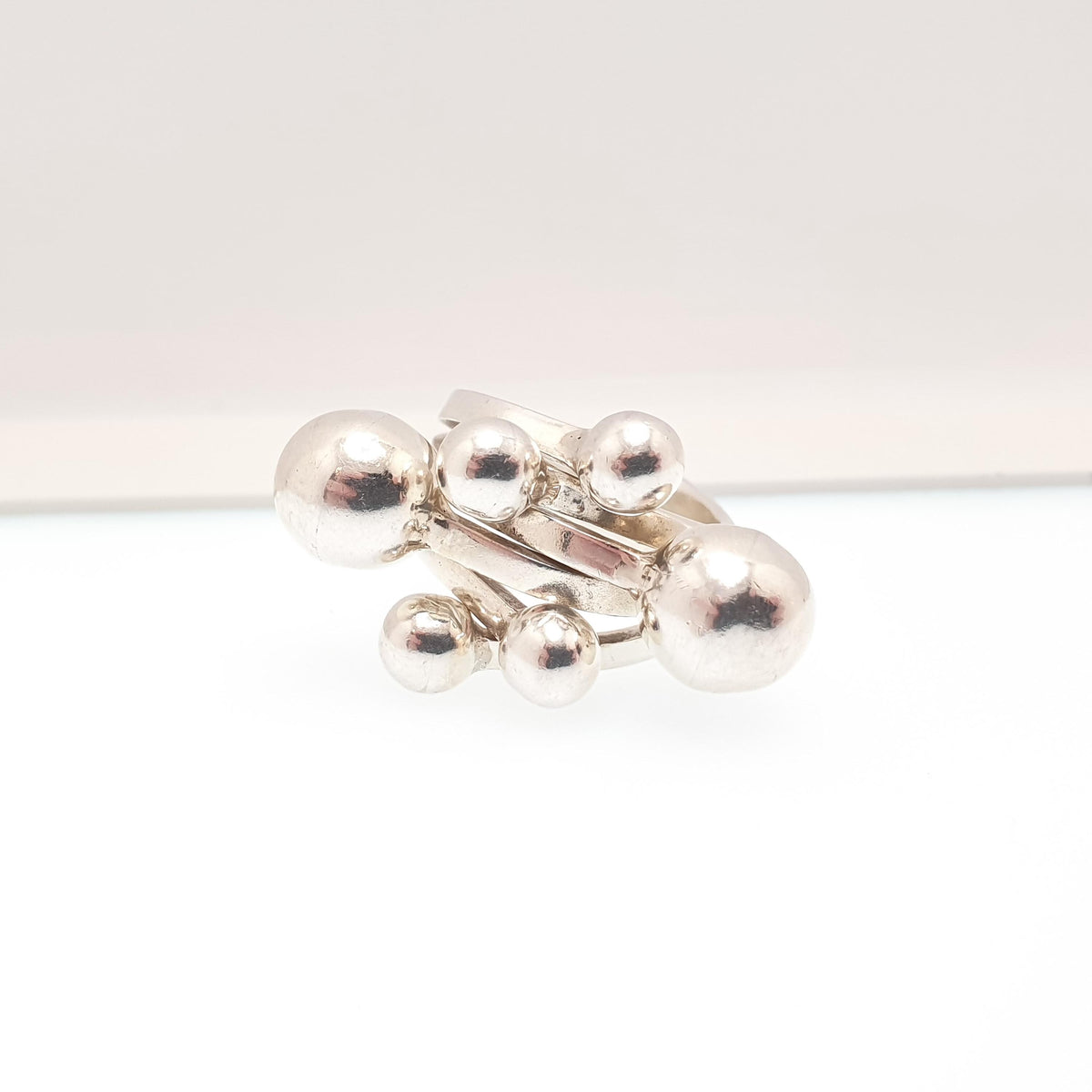 Vintage Sterling Silver Modernist Ring Bead and Ball Abstract Solid 925 Heavy Chunky Large Big Contemporary Womens Jewelry Jewellery