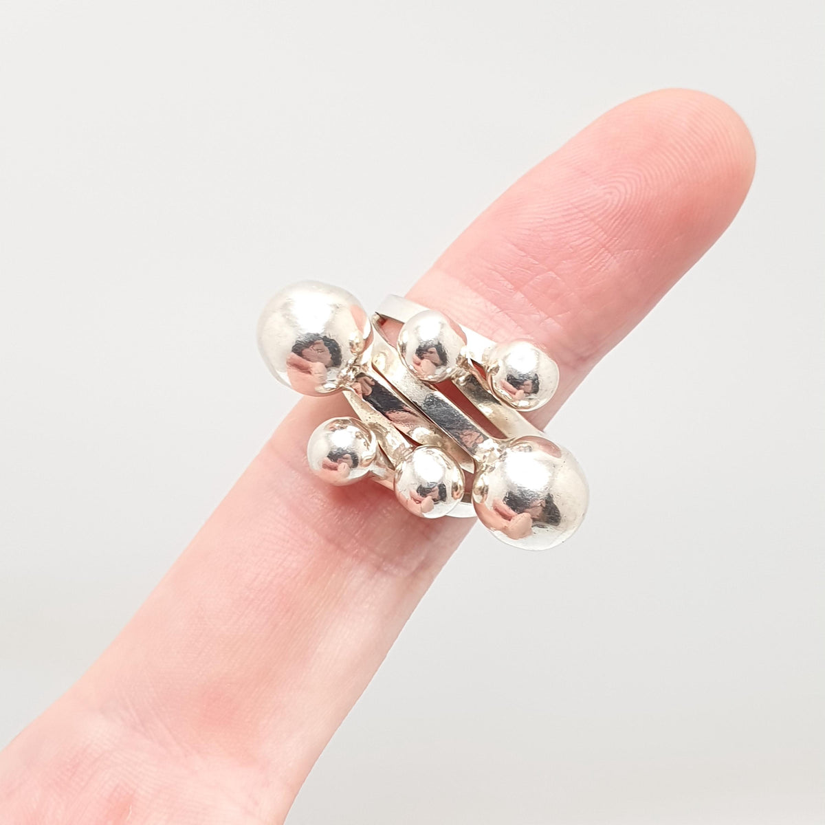 Vintage Sterling Silver Modernist Ring Bead and Ball Abstract Solid 925 Heavy Chunky Large Big Contemporary Womens Jewelry Jewellery