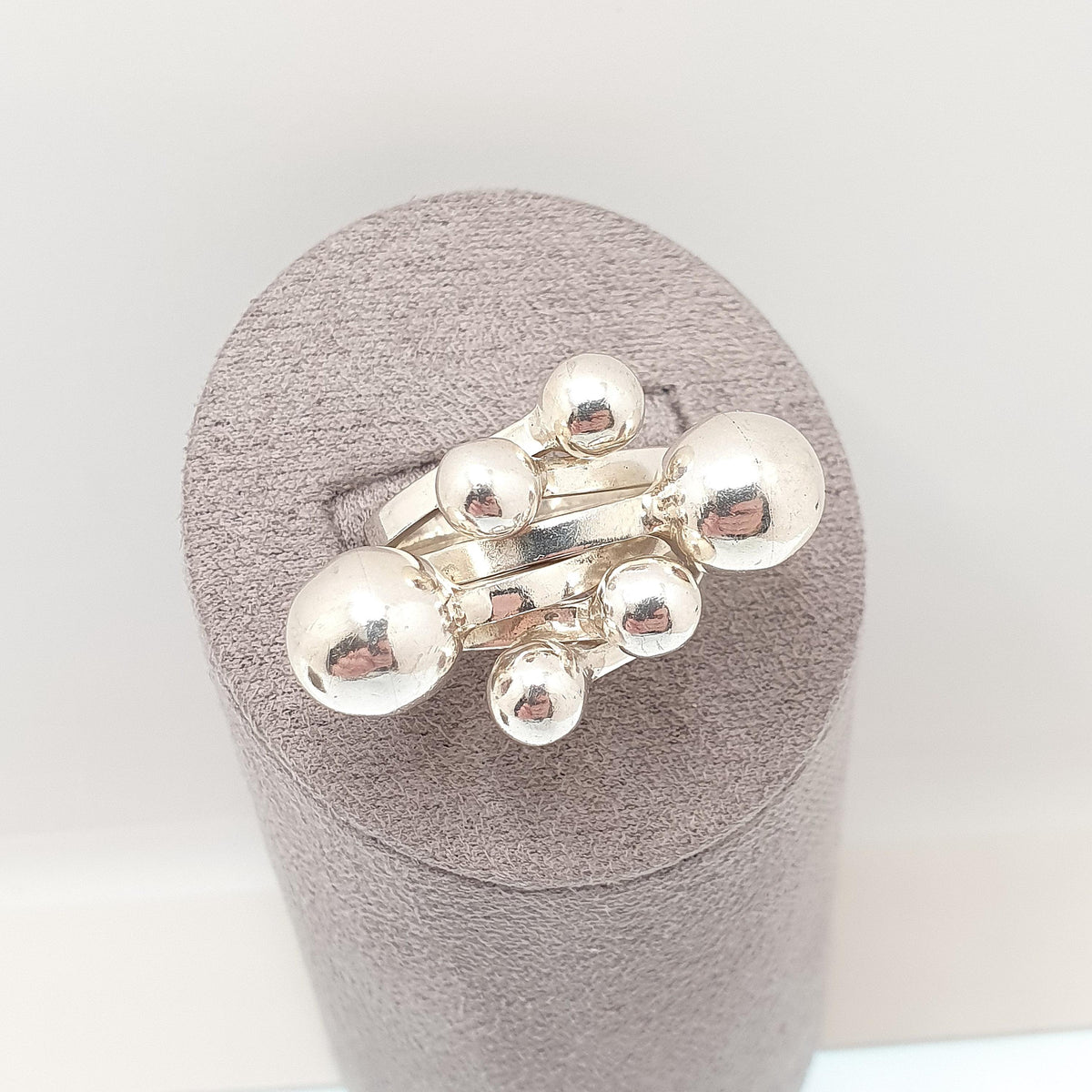 Vintage Sterling Silver Modernist Ring Bead and Ball Abstract Solid 925 Heavy Chunky Large Big Contemporary Womens Jewelry Jewellery